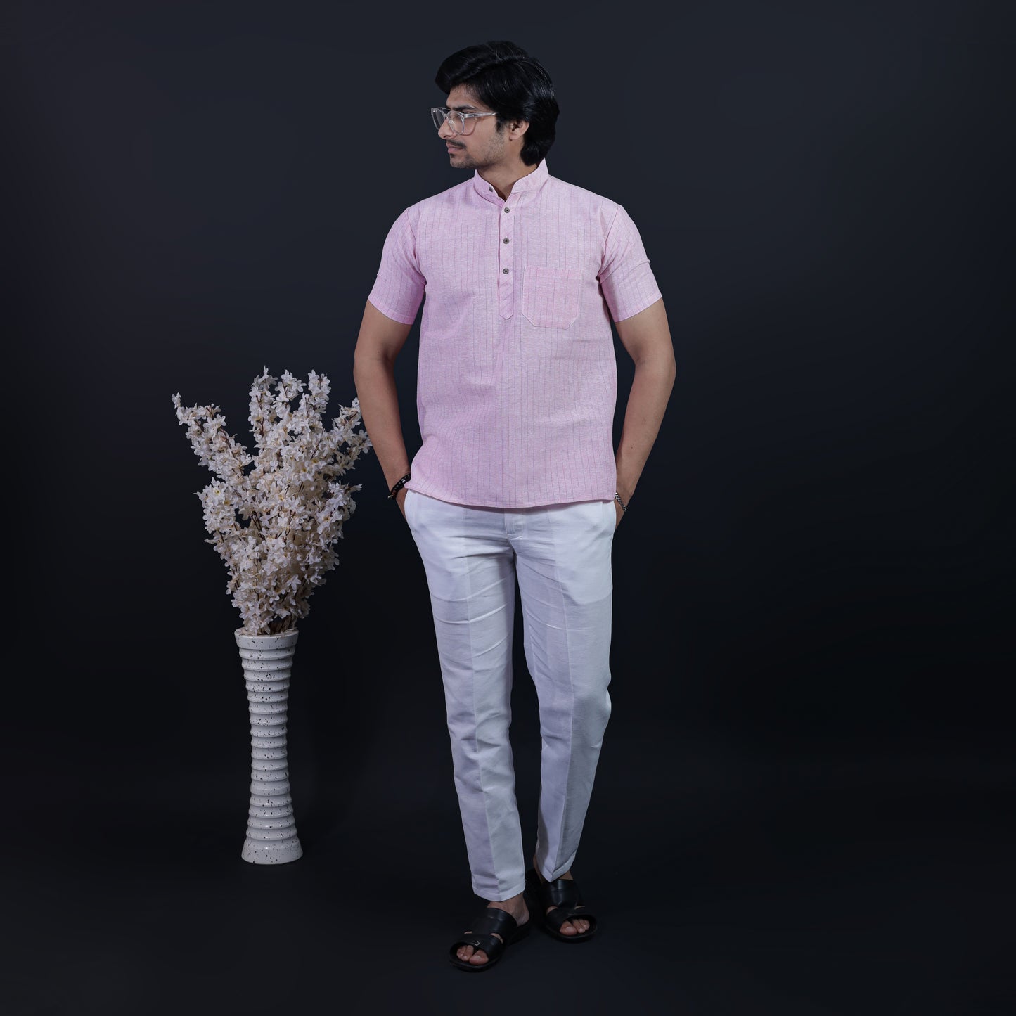 Softline Half Sleeves Short Kurta-Pink
