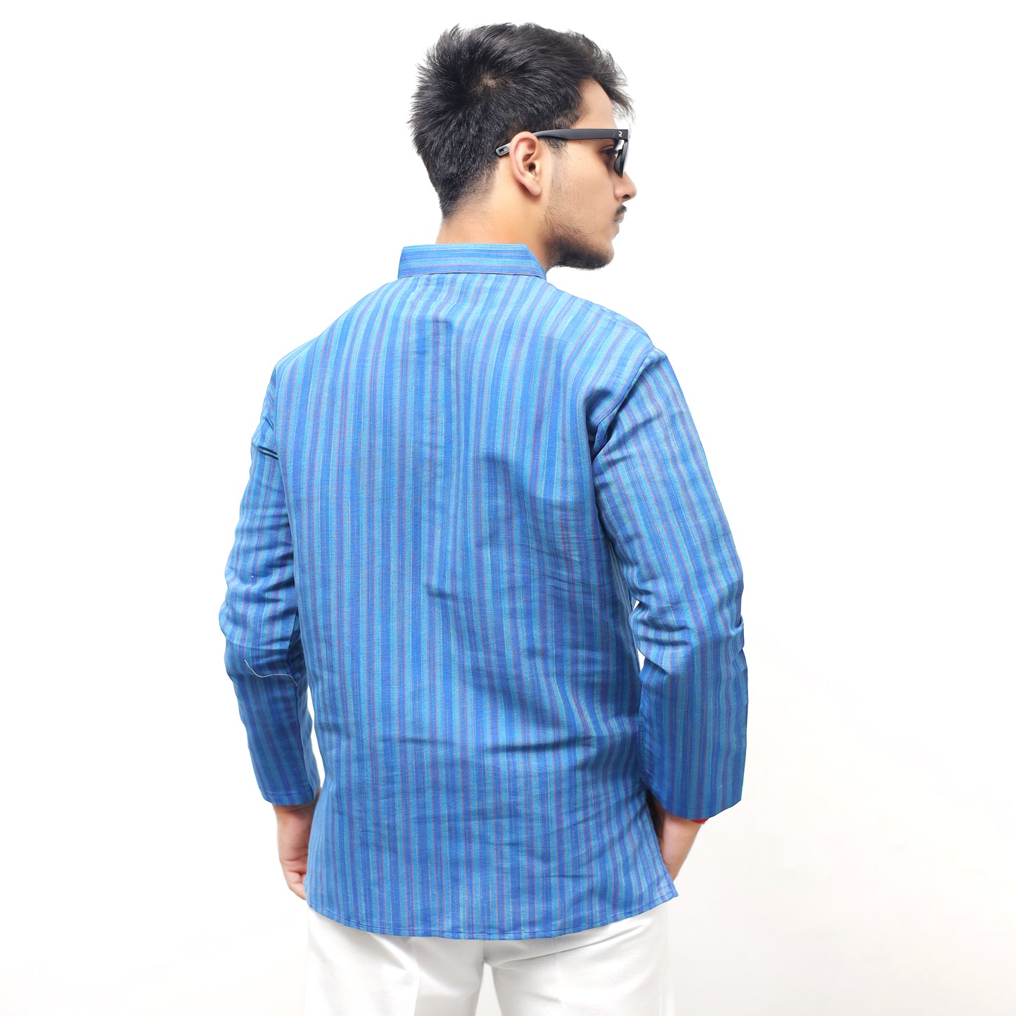 Breeze Striped Full Sleeves Short Kurta-Blue