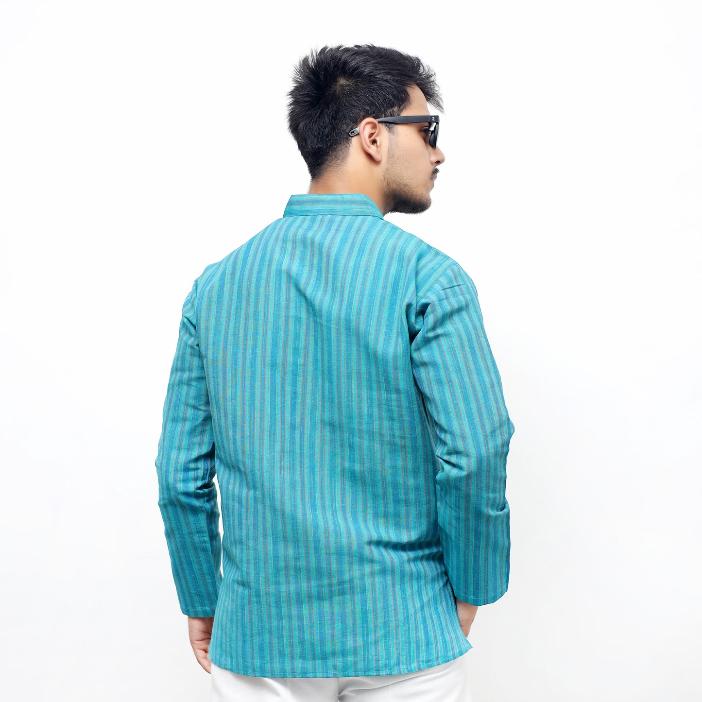 Breeze Striped Full Sleeves Short Kurta-Mint Green