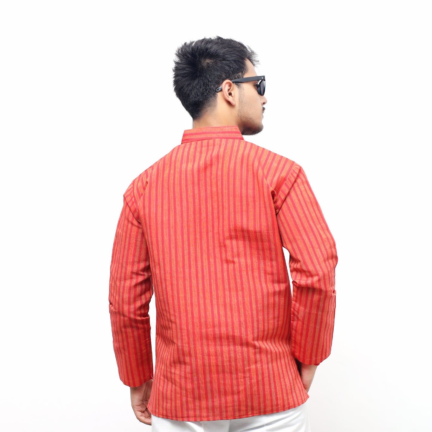 Breeze Striped Full Sleeves Short Kurta-Red