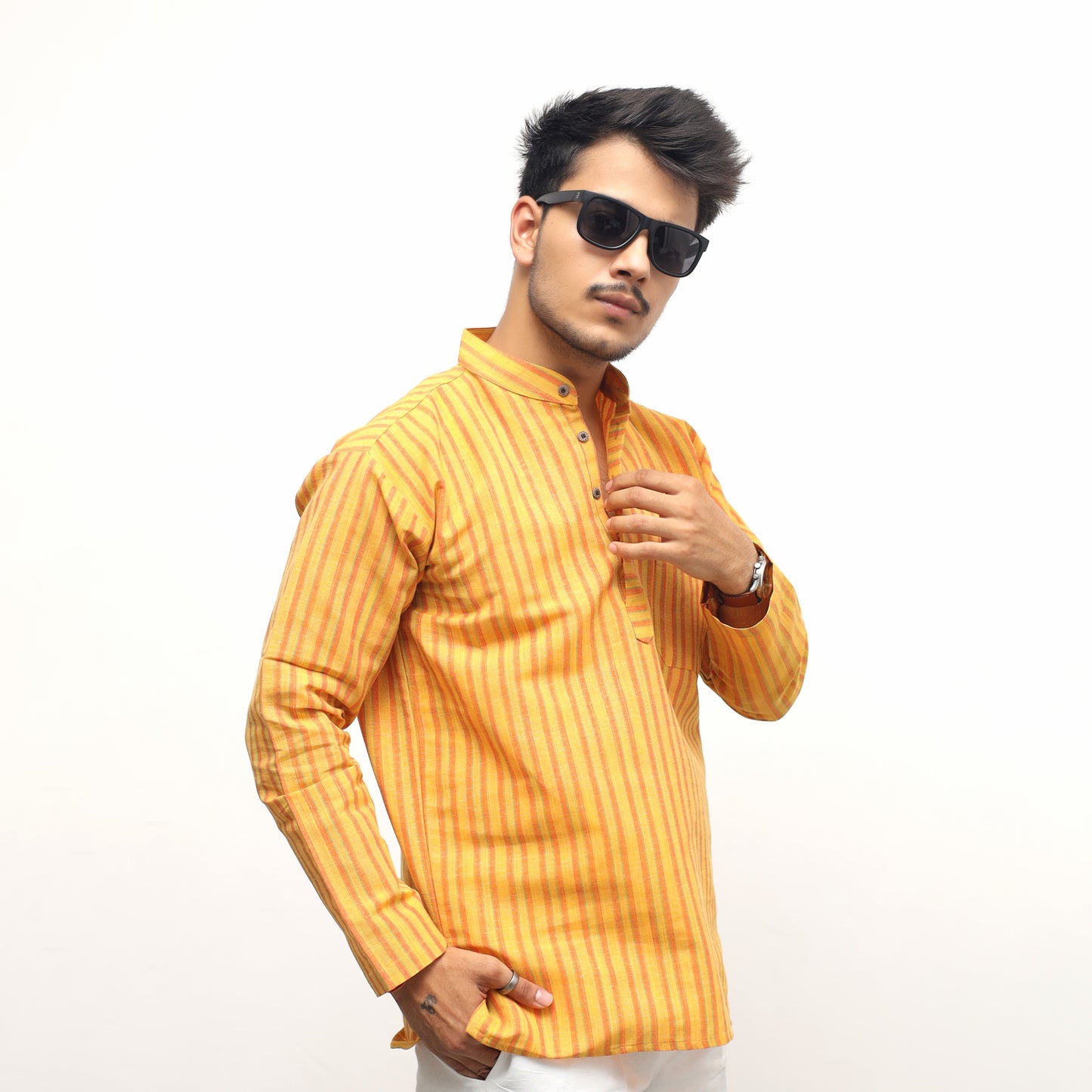 Combo Set Breeze Striped Full Sleeves Kurta Pant--Yellow