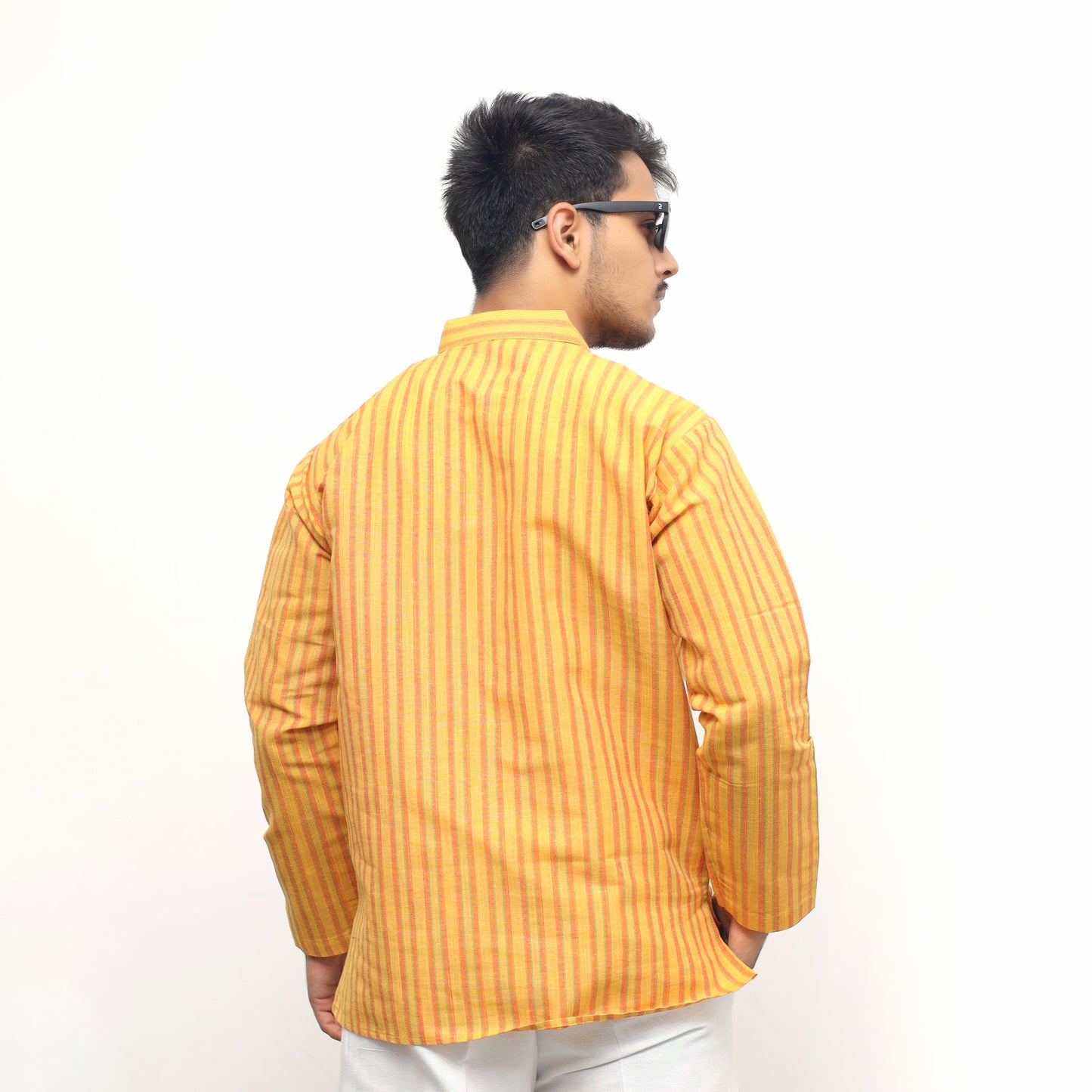 Breeze Striped Full Sleeves Short Kurta-Yellow