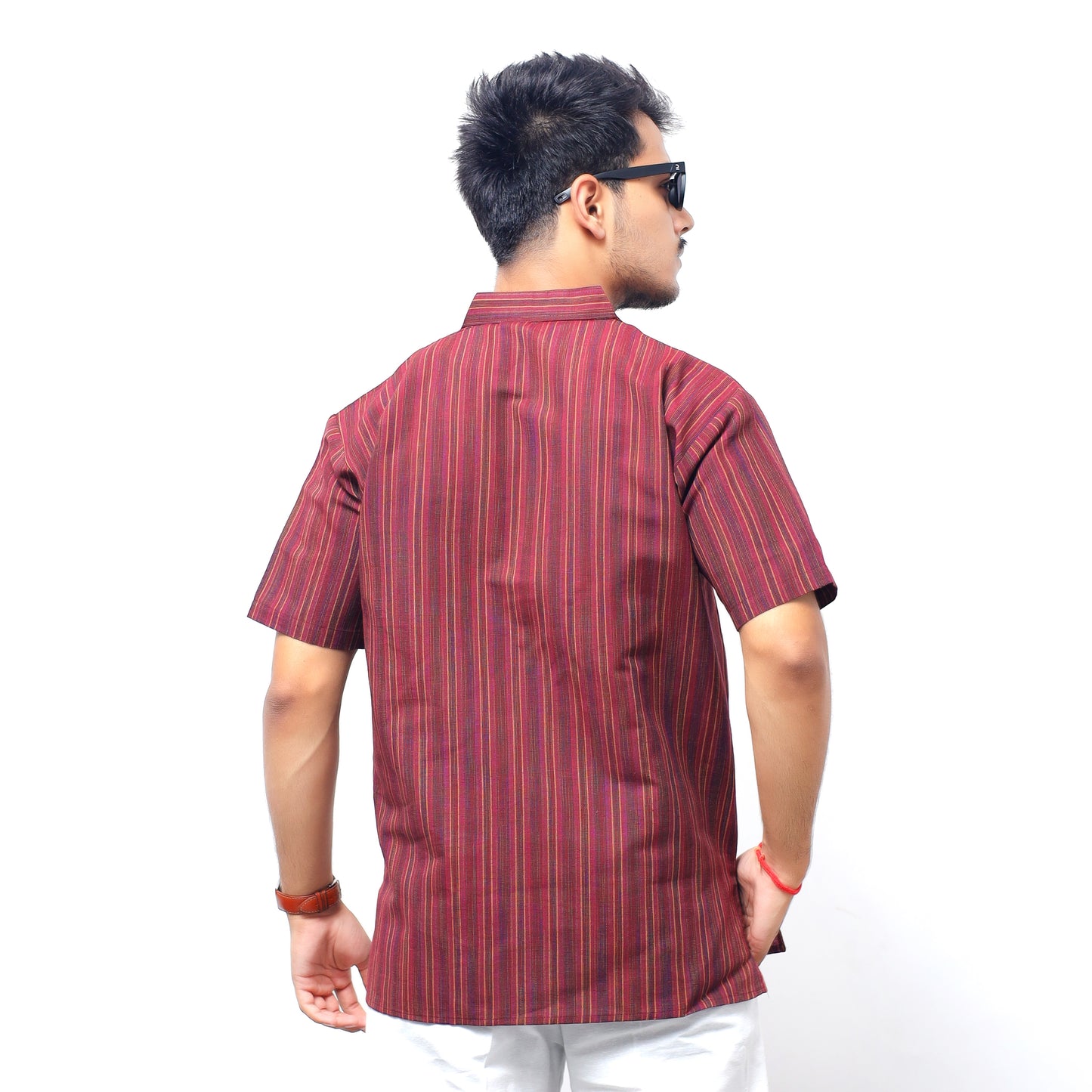Breeze Striped Half Sleeves Short Kurta-Maroon