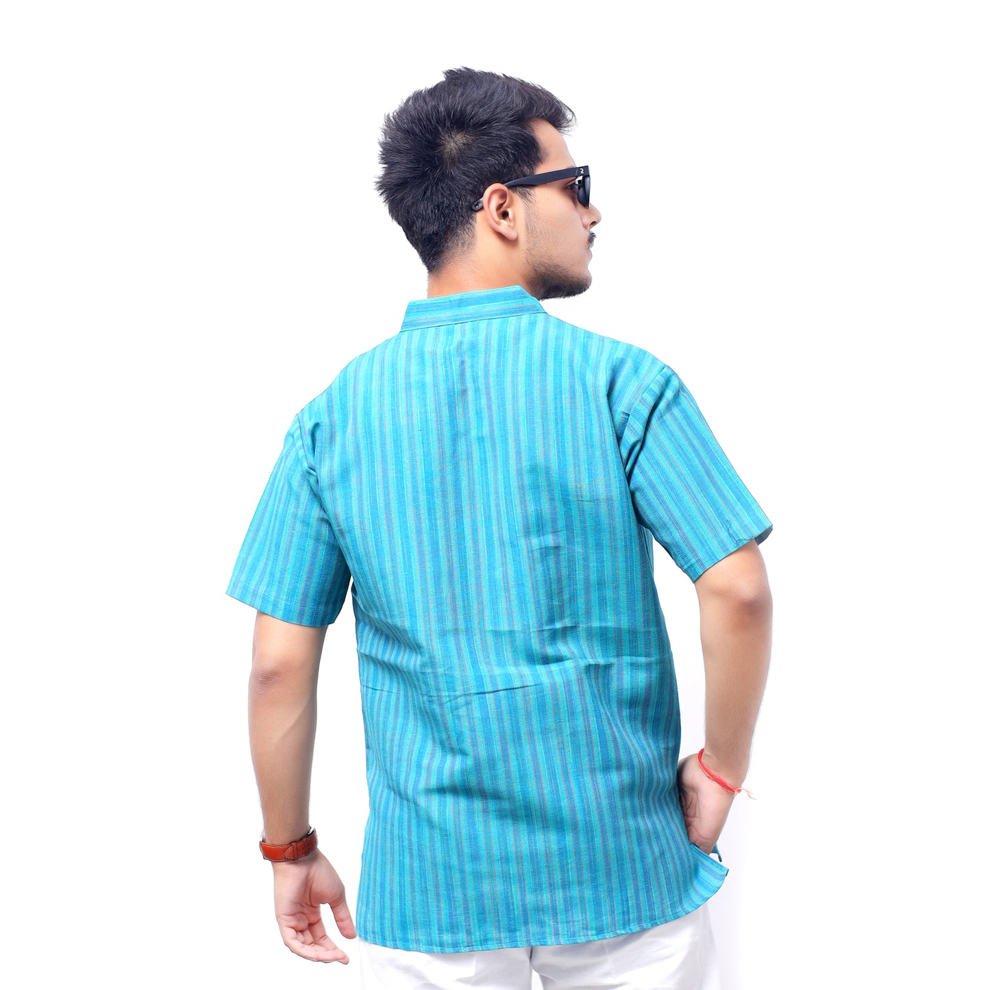 Breeze Striped Half Sleeves Short Kurta-Mint Green