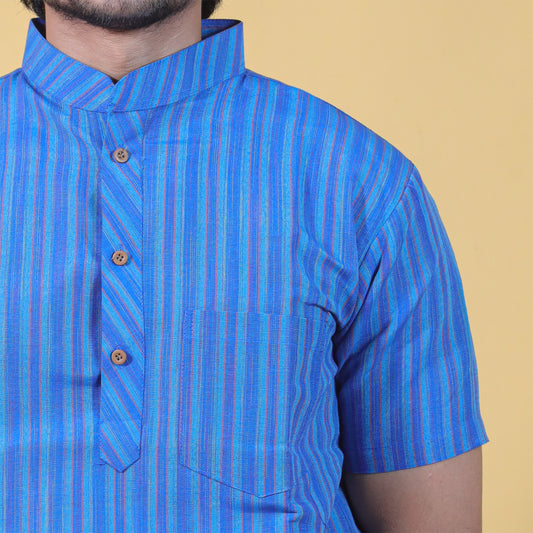 Breeze Striped Half Sleeves Short Kurta-Blue