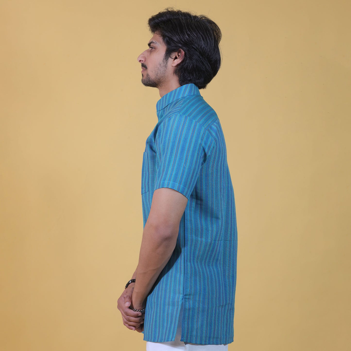 Combo Set Breeze Striped Half Sleeves Short Kurta Pant-MInt Green