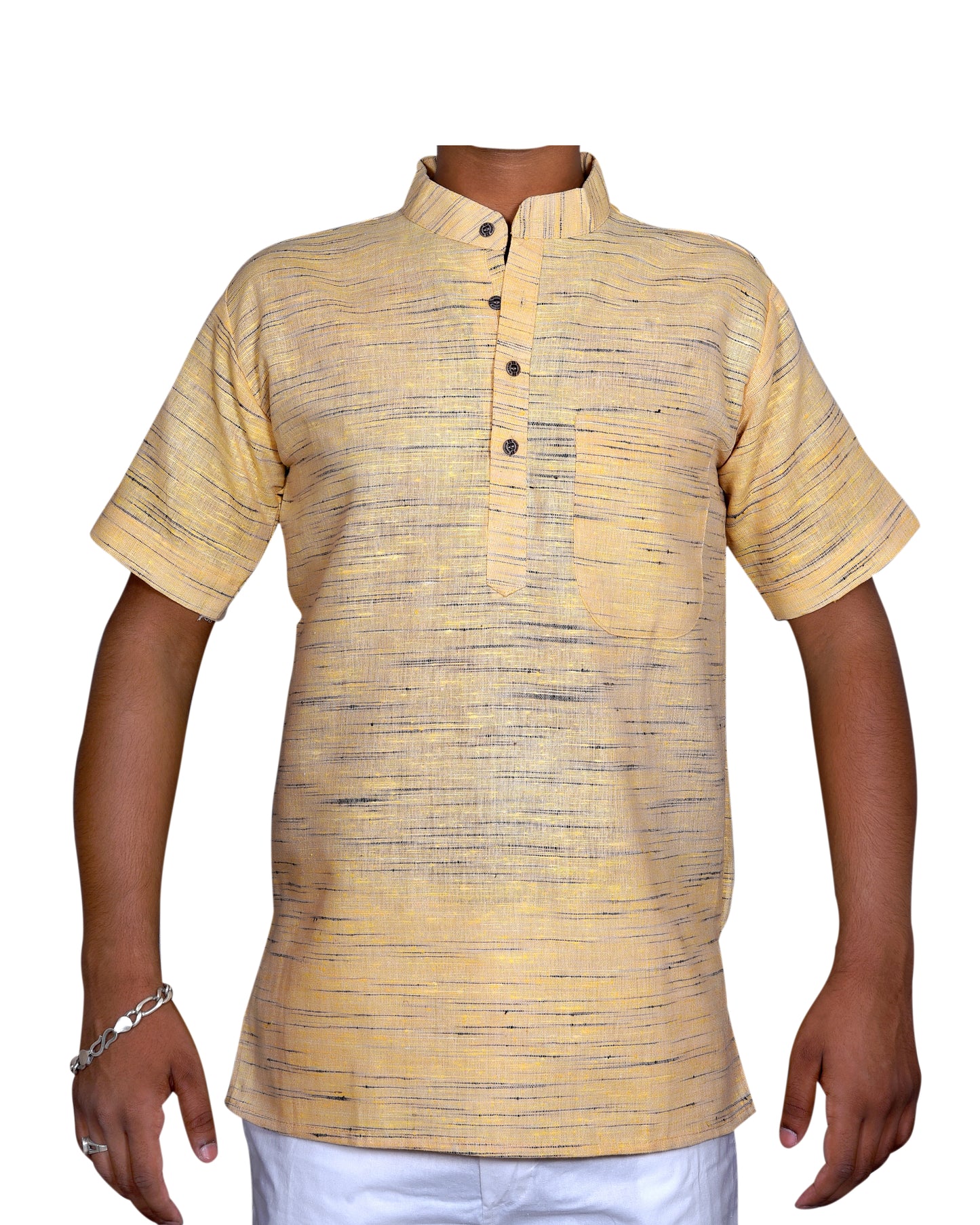 SHUDH KHADI SHORT KURTA HALF SLEEVES
