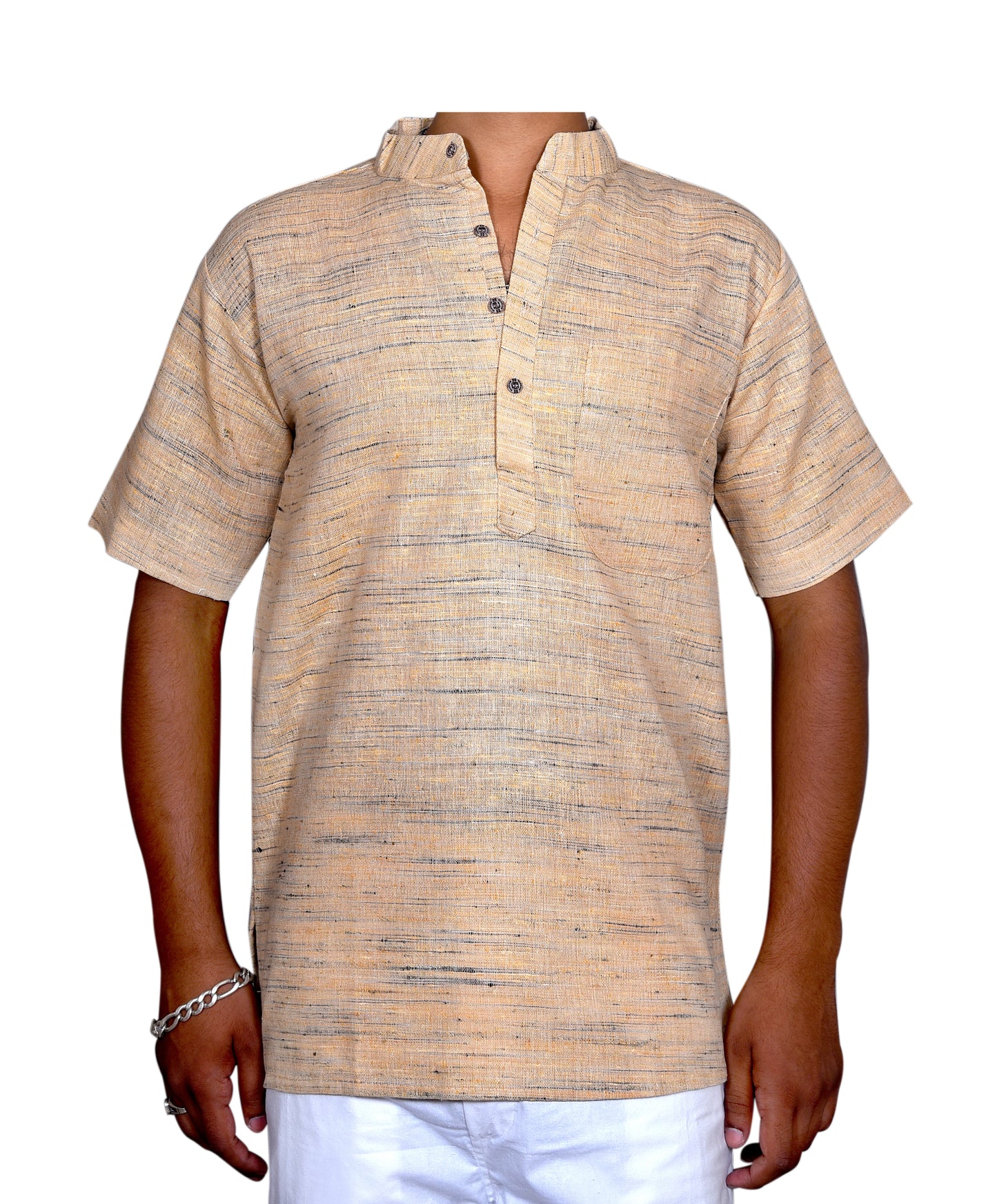 SHUDH KHADI SHORT KURTA HALF SLEEVES