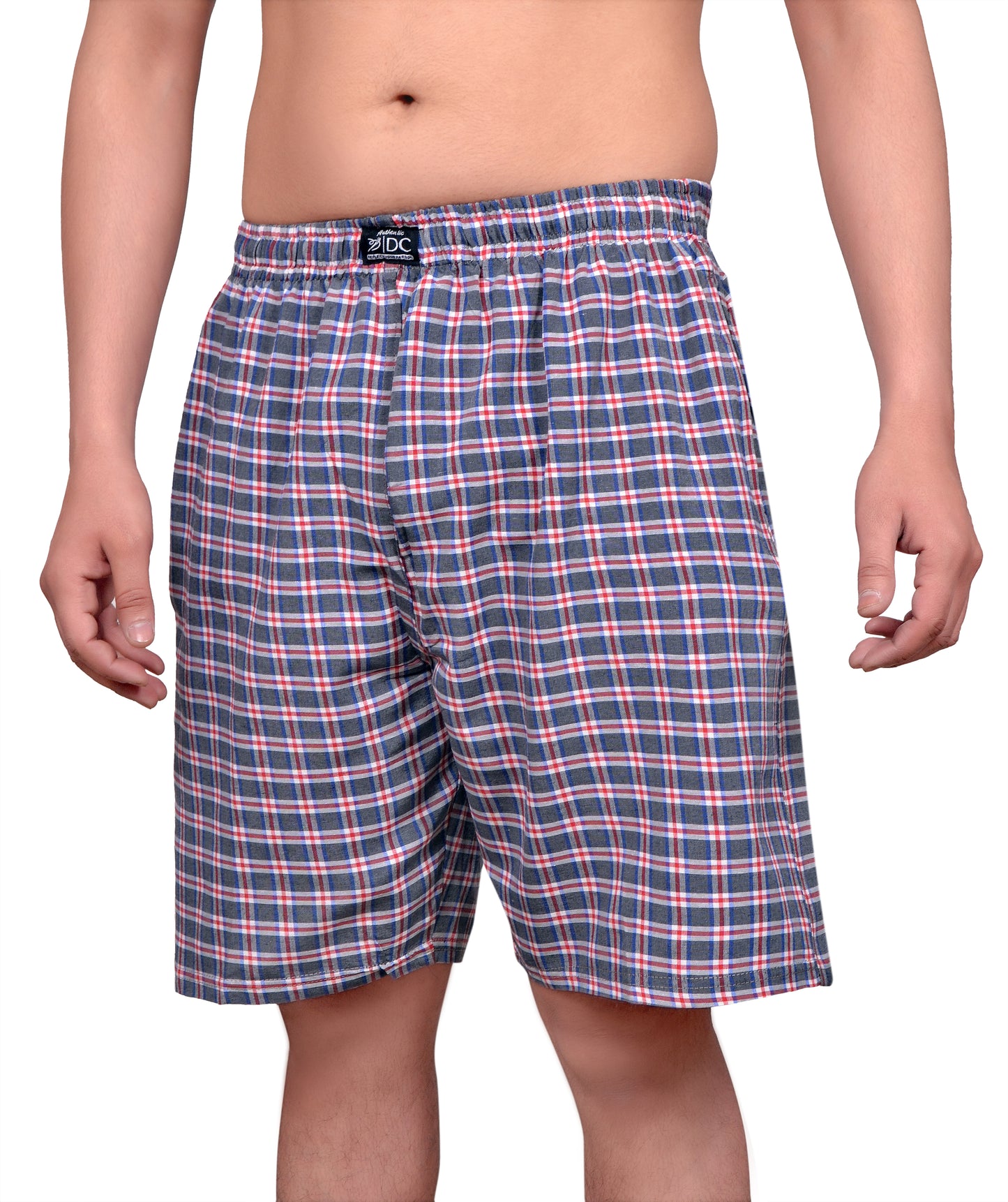 GRAY and PINK CHECK COTTON SHORTS