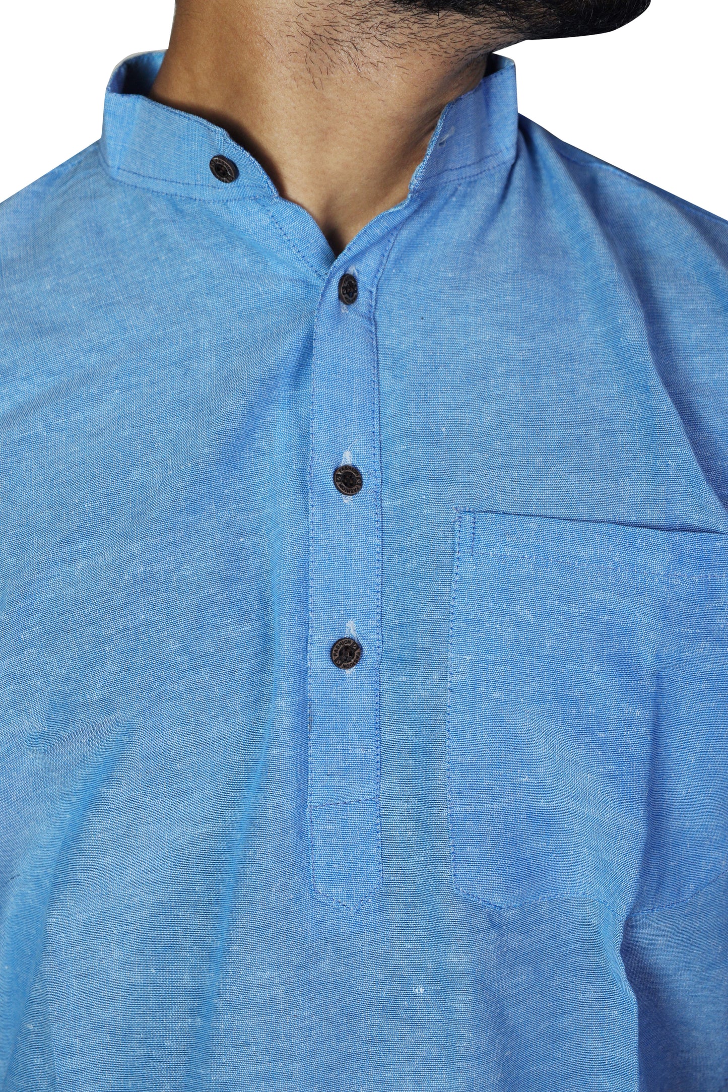 Solid Half Sleeves Short Kurta-Dark Blue