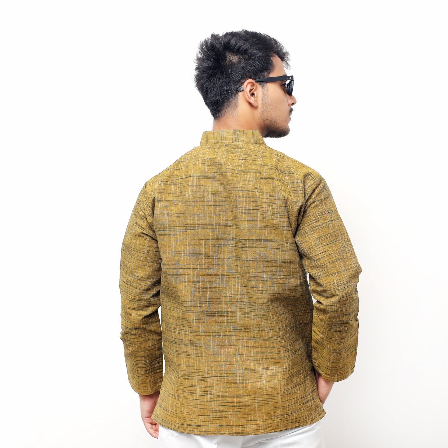 Dark Jharna Full Sleeves Short Kurta-Mustard