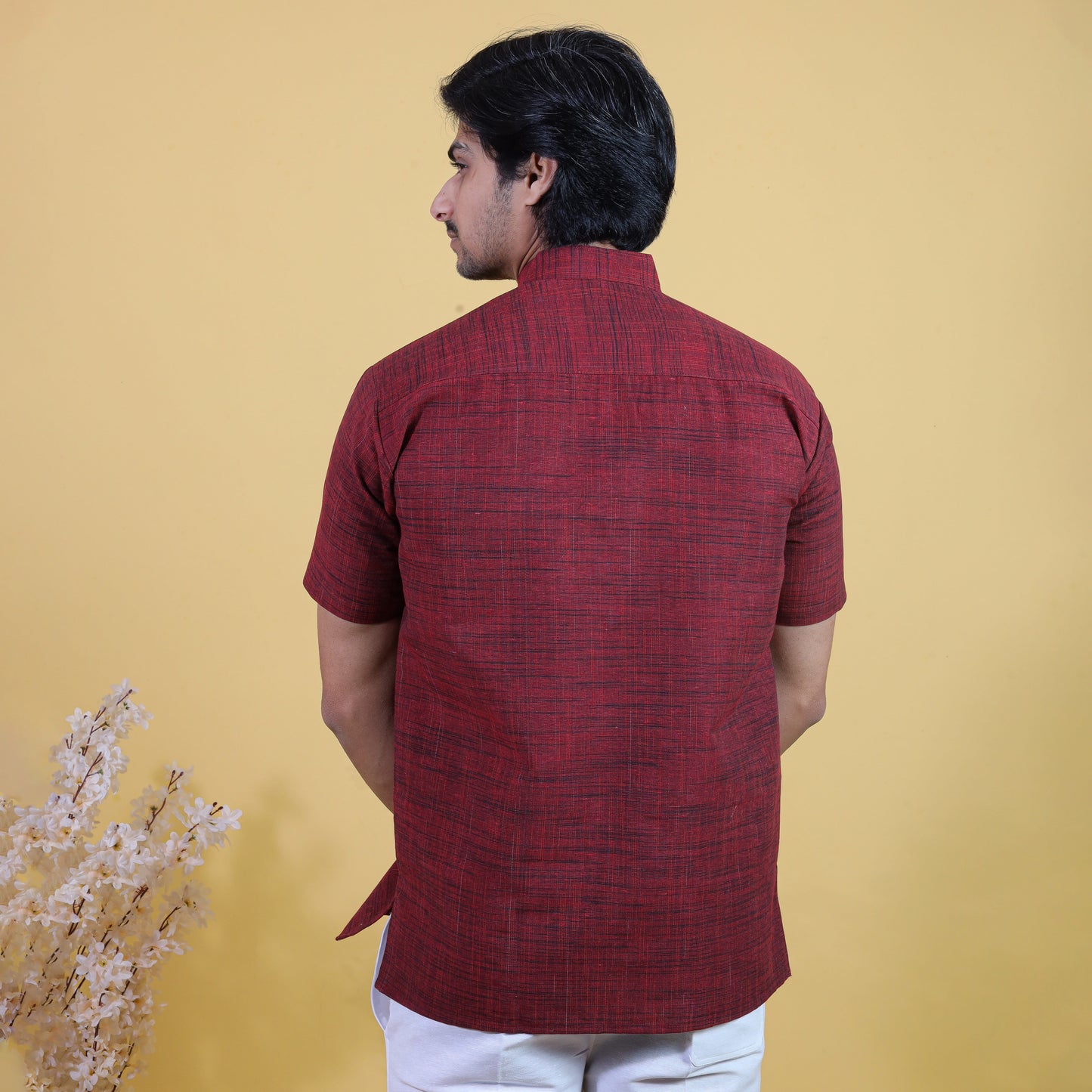 Dark Jharna Half Sleeves Short Kurta-Red