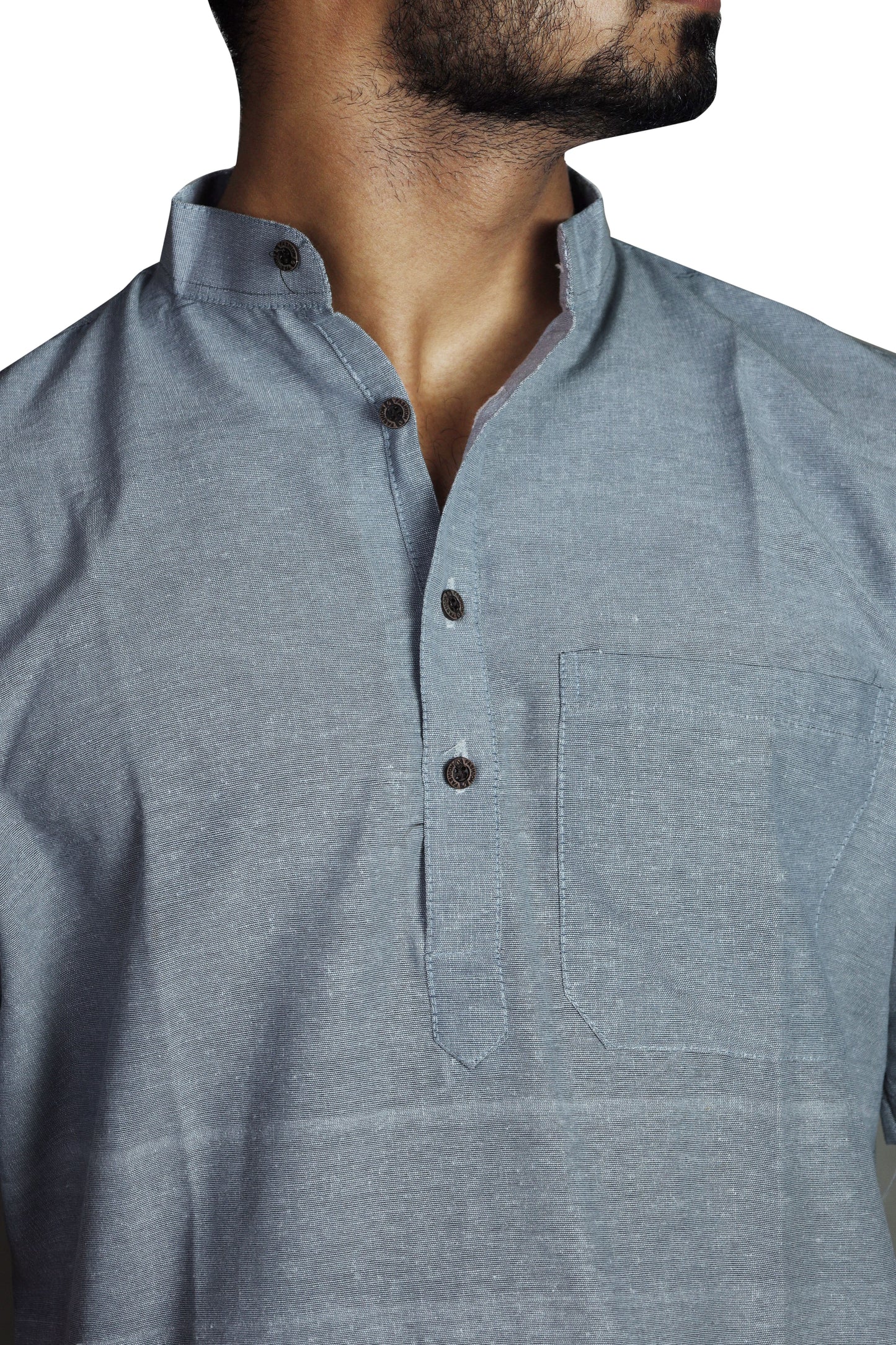 Solid Half Sleeves Short Kurta-Gray