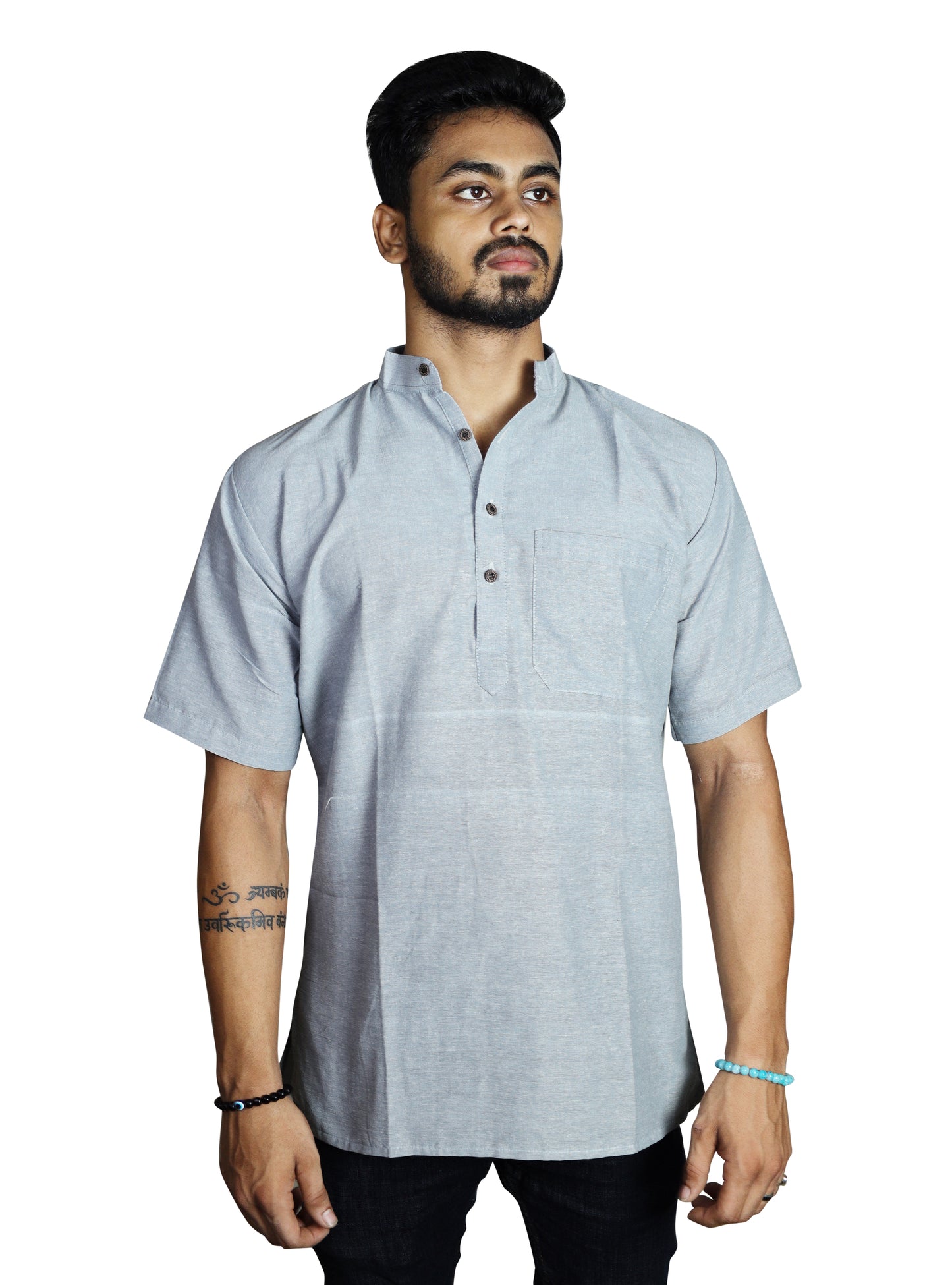 KHADI GREY SHORT KURTA HALF SLEEVES
