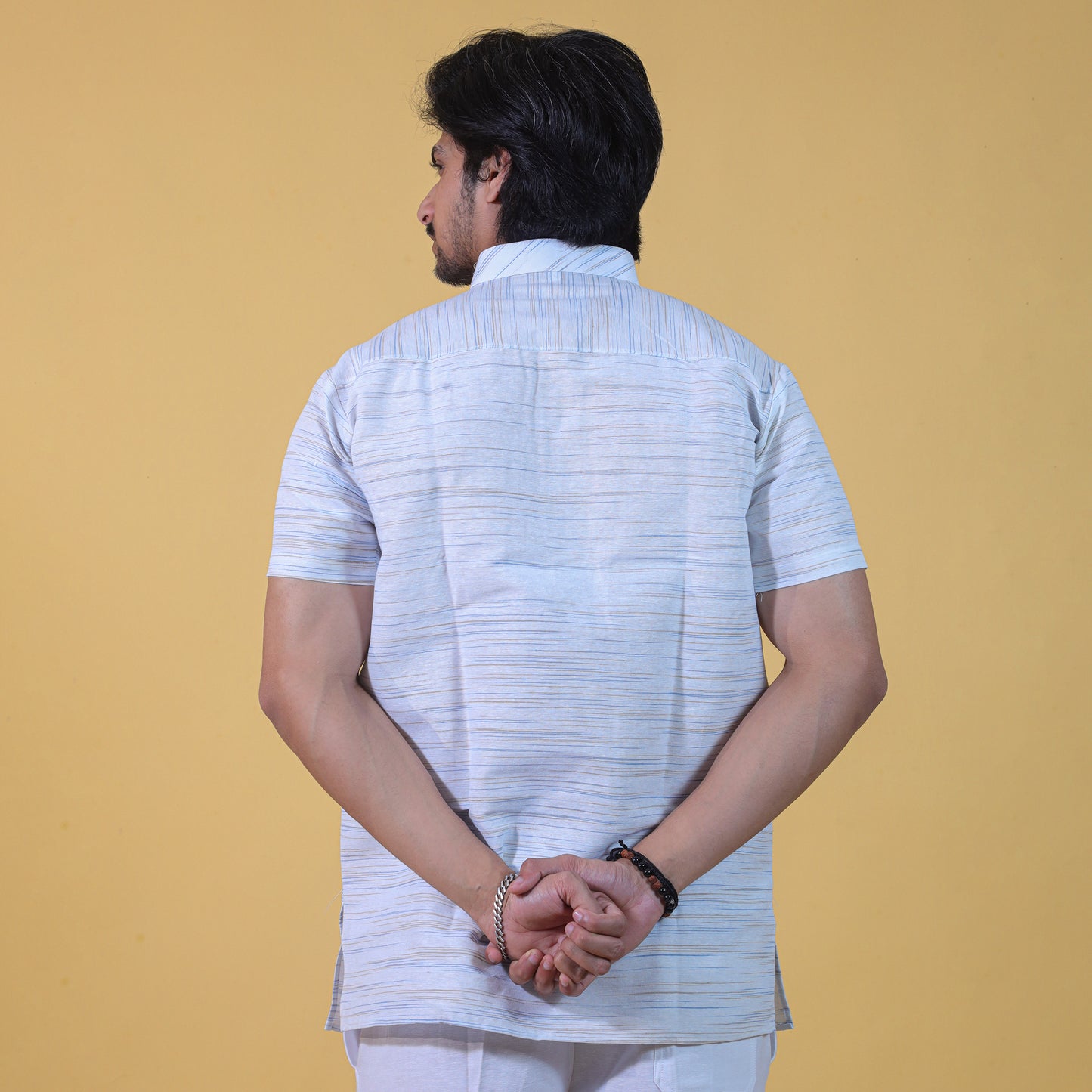 Horizontal Jharna Half Sleeves Short Kurta-Dark Blue