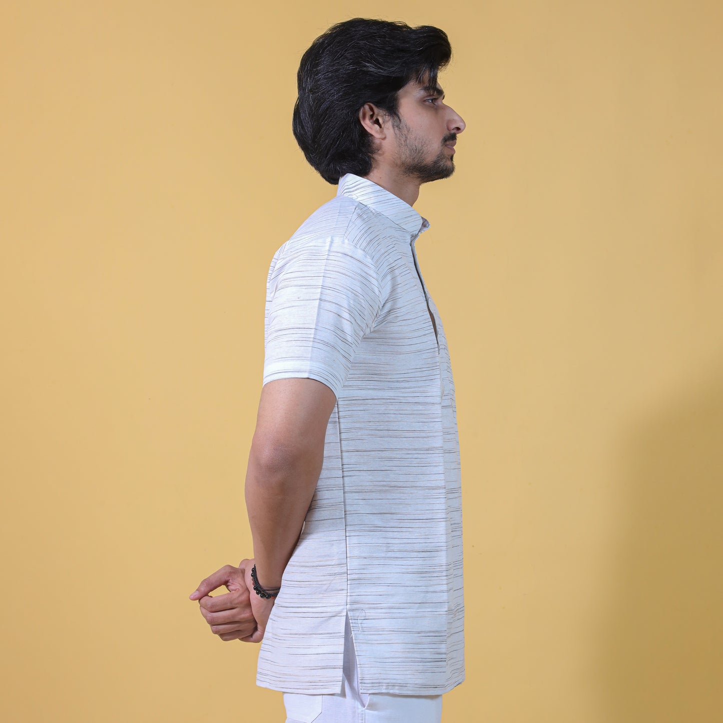 Horizontal Jharna Half Sleeves Short Kurta-Gray