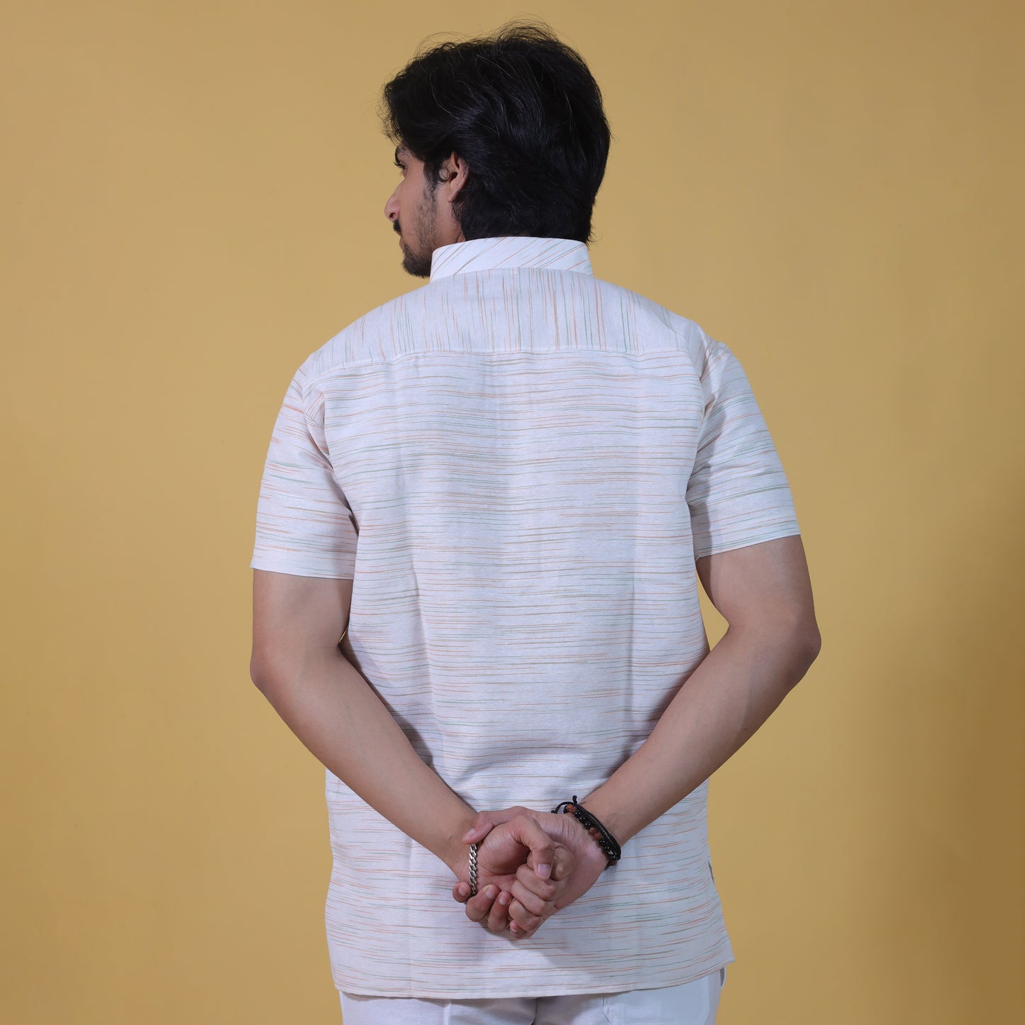 Horizontal Jharna Half Sleeves Short Kurta-Green