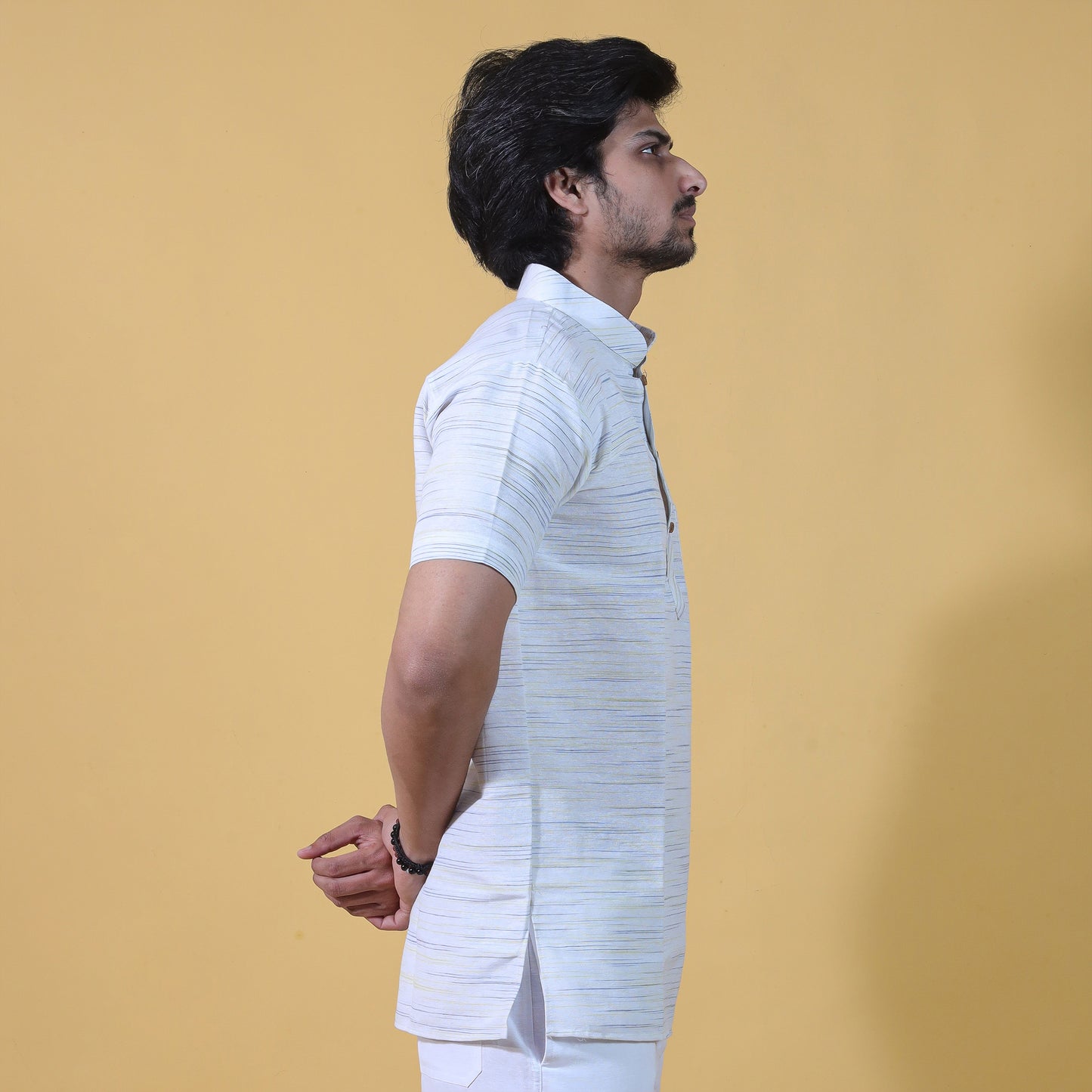 Combo Set Horizontal Jharna Half Sleeves Short Kurta Pant-Yellow