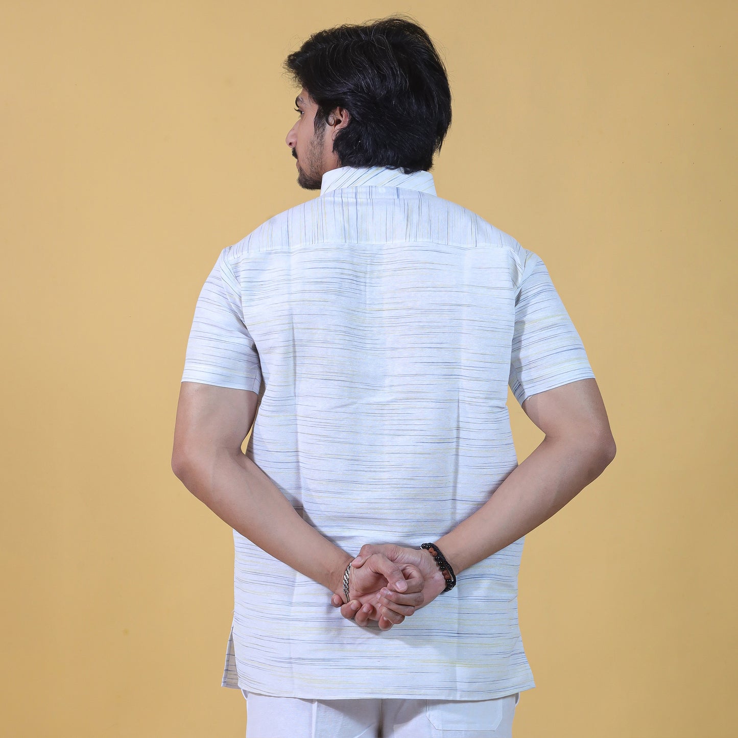 Horizontal Jharna Half Sleeves Short Kurta-Yellow