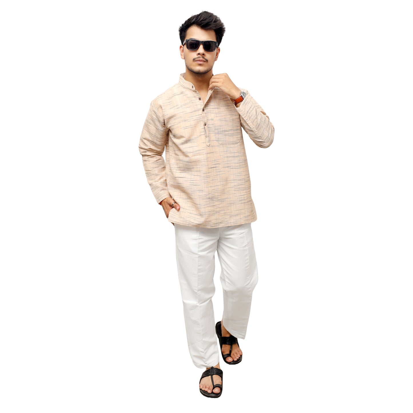 Jharna Full Sleeves Short Kurta-Beige