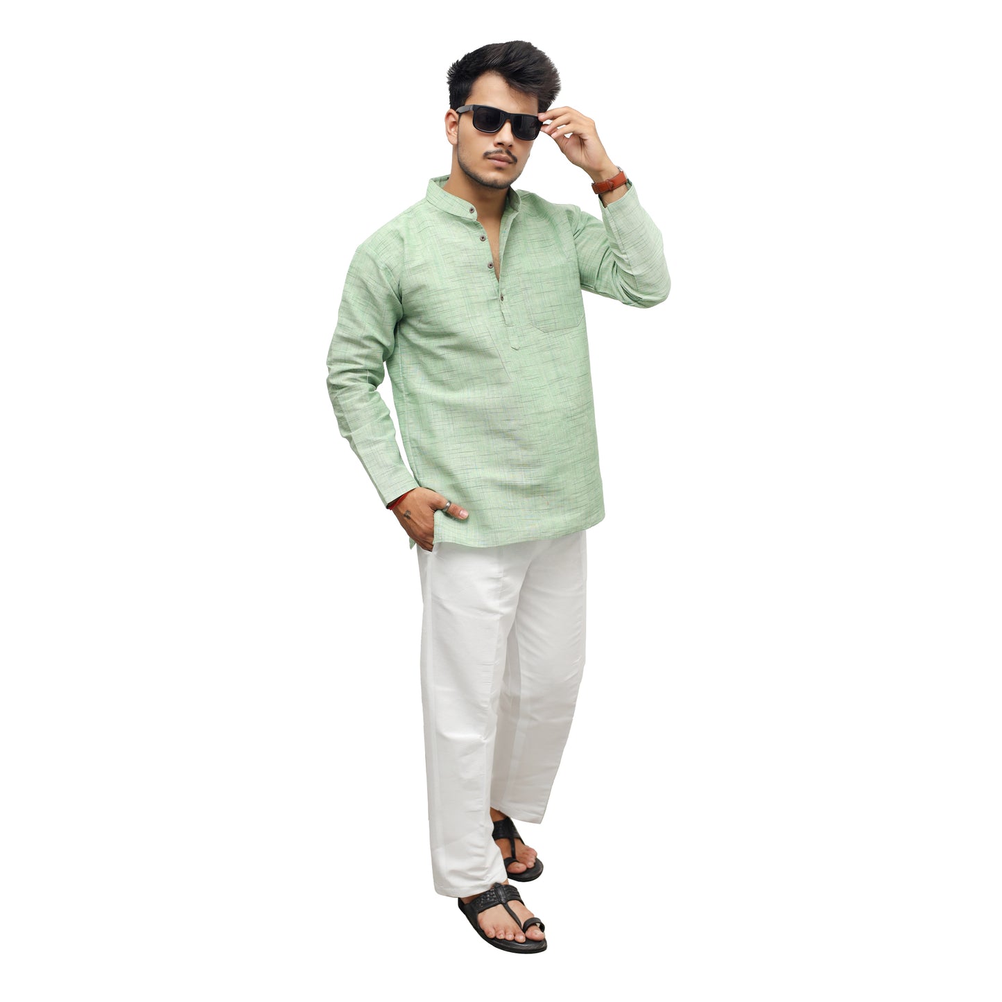 Jharna Full Sleeves Short Kurta-Green