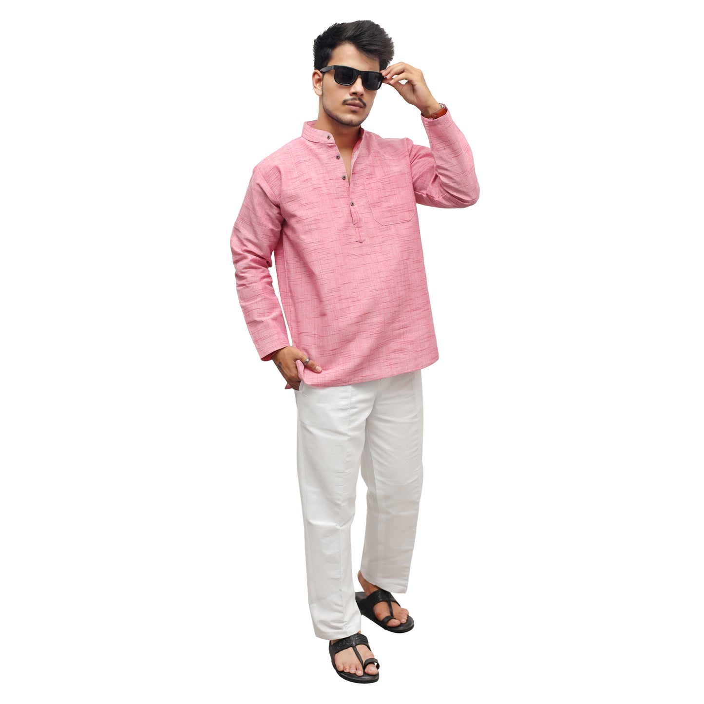 Jharna Full Sleeves Short Kurta-Pink