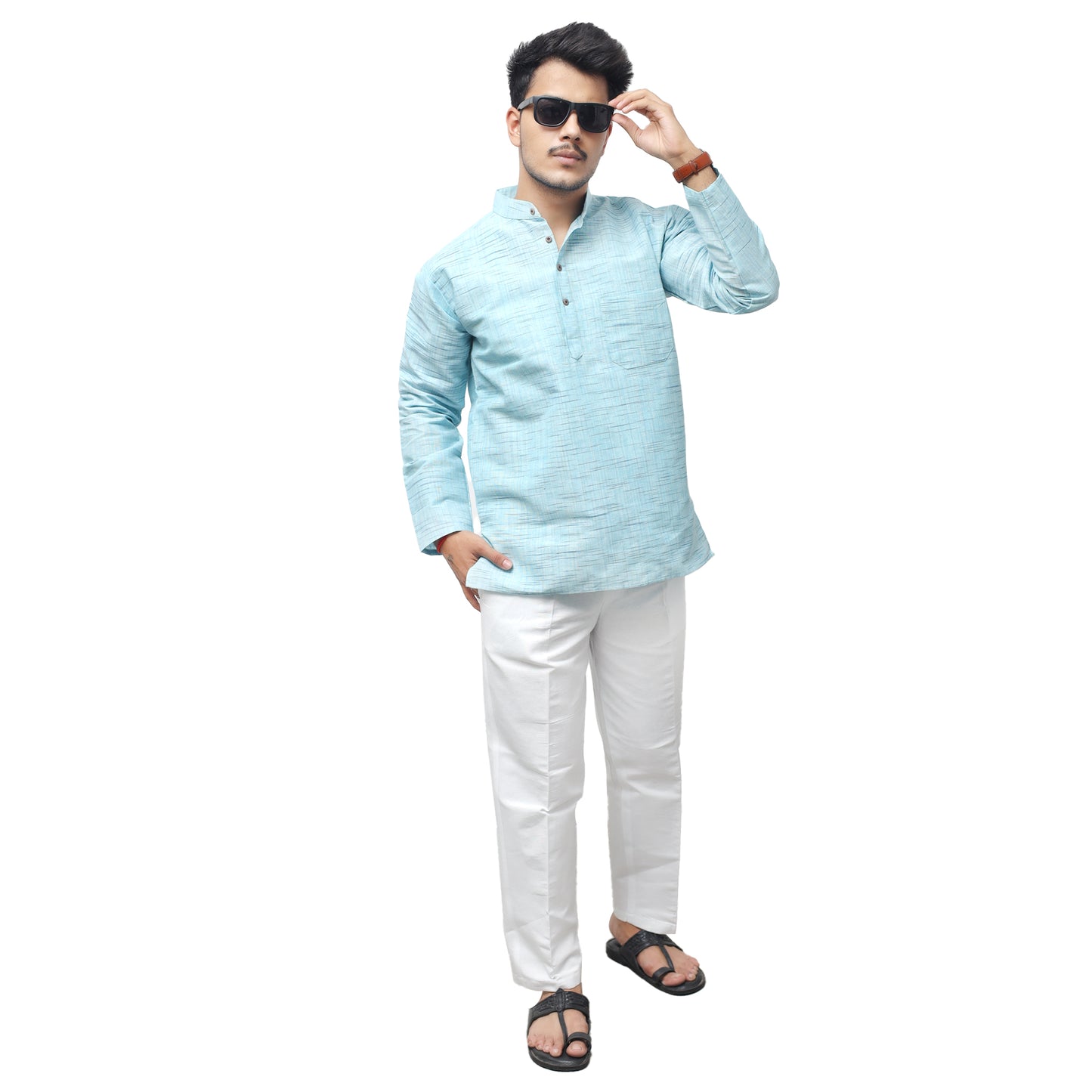 Jharna Full Sleeves Short Kurta-Sky Blue