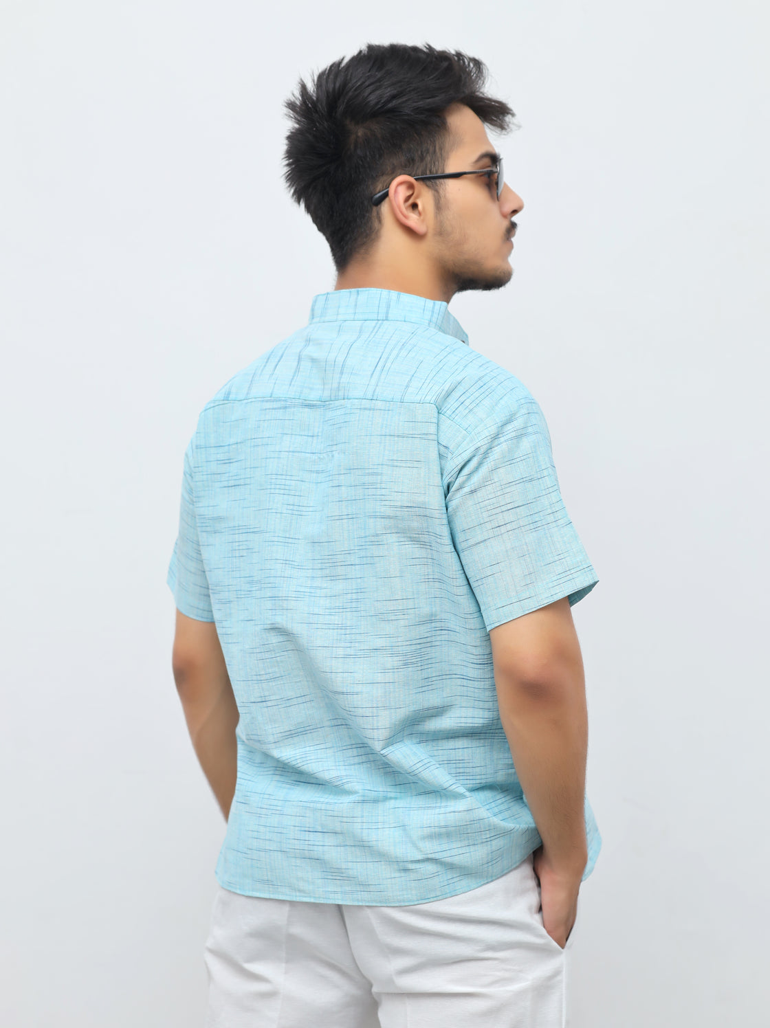 Jharna Half Sleeves Short Kurta-Sky Blue