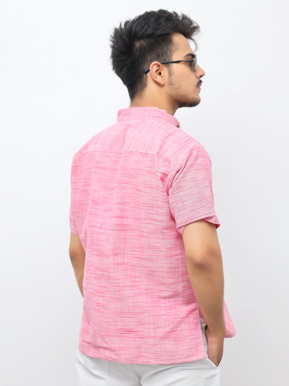 Jharna Half Sleeves Short Kurta-Pink