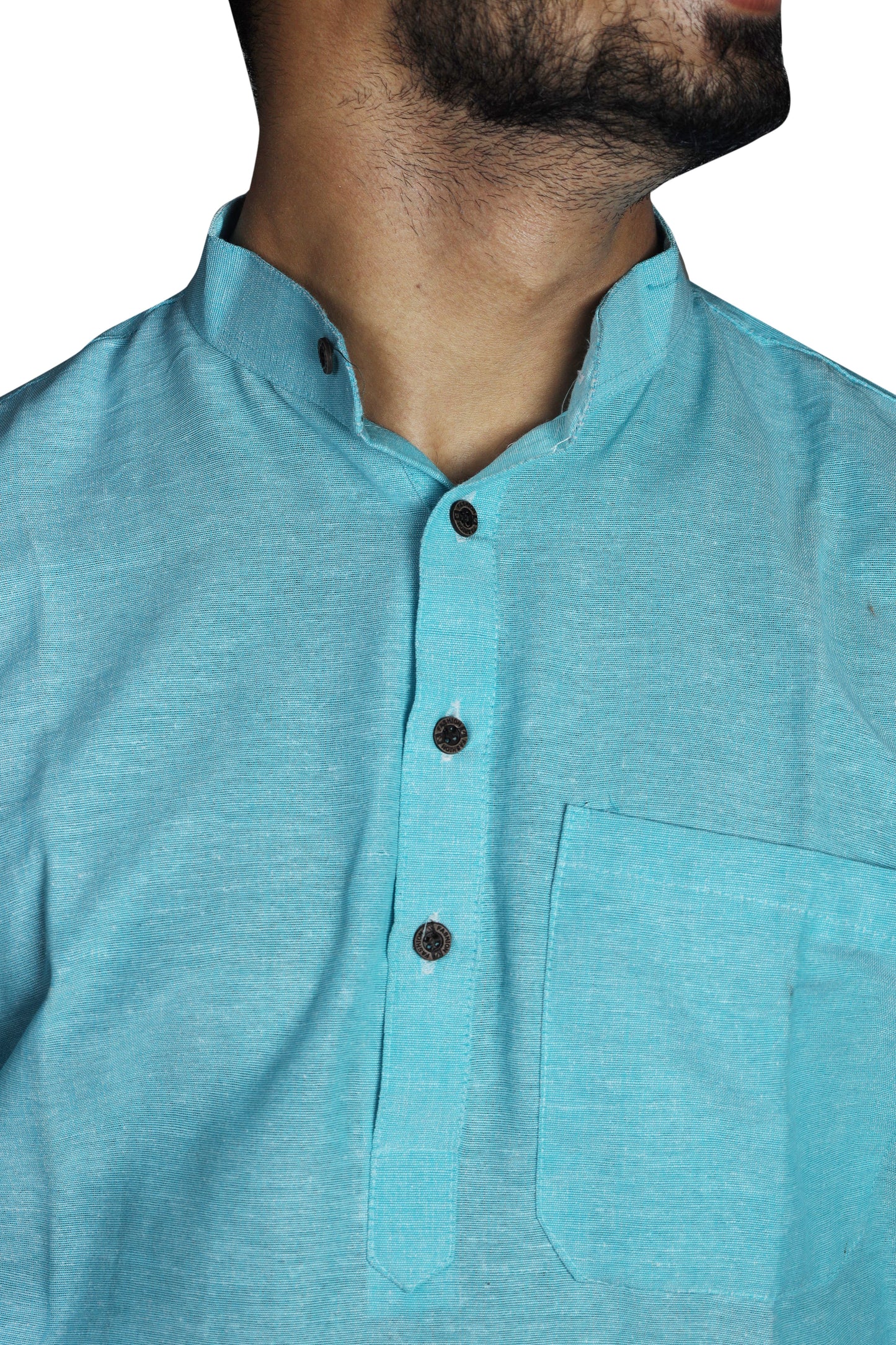 Solid Half Sleeves Short Kurta-Light Blue