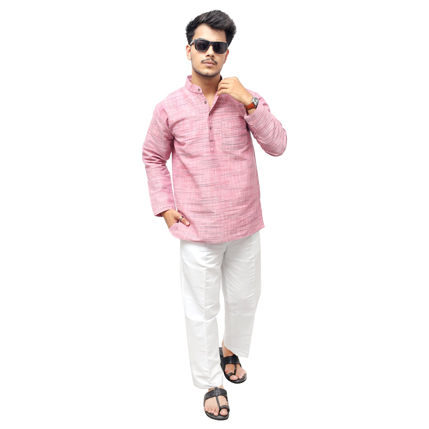Light Jharna Full Sleeves Short Kurta-Pink
