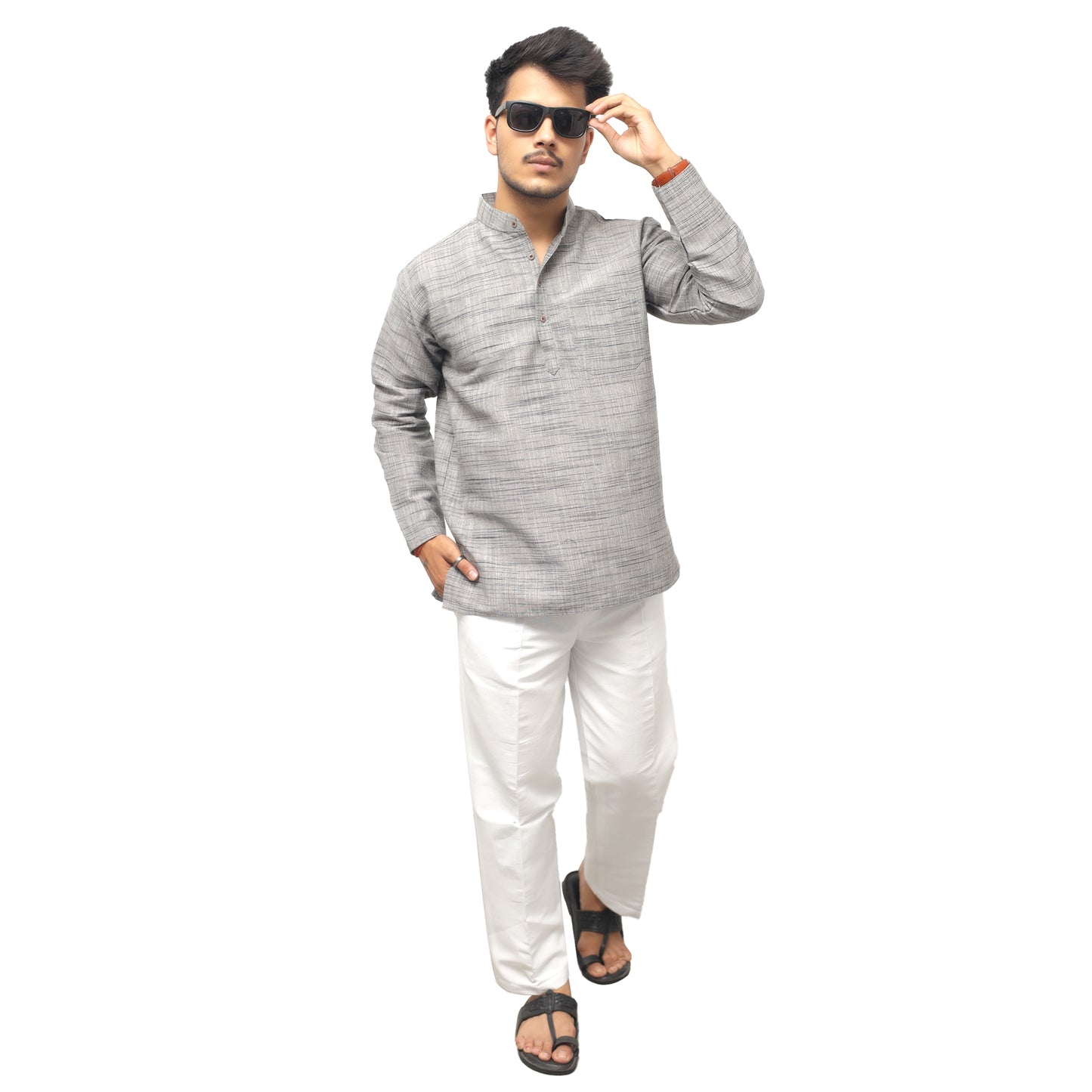 Light Jharna Full Sleeves Short Kurta-Gray