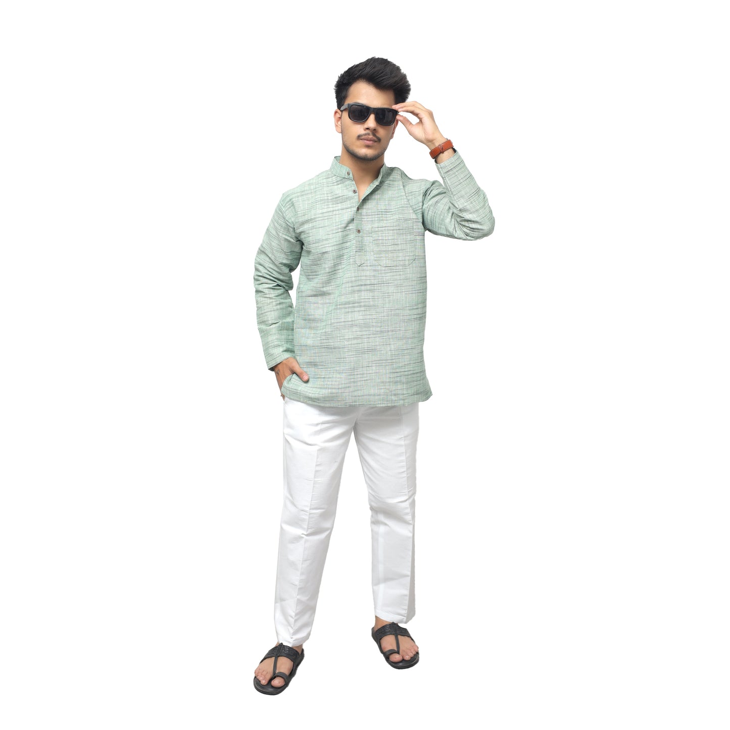 Light Jharna Full Sleeves Short Kurta-Green