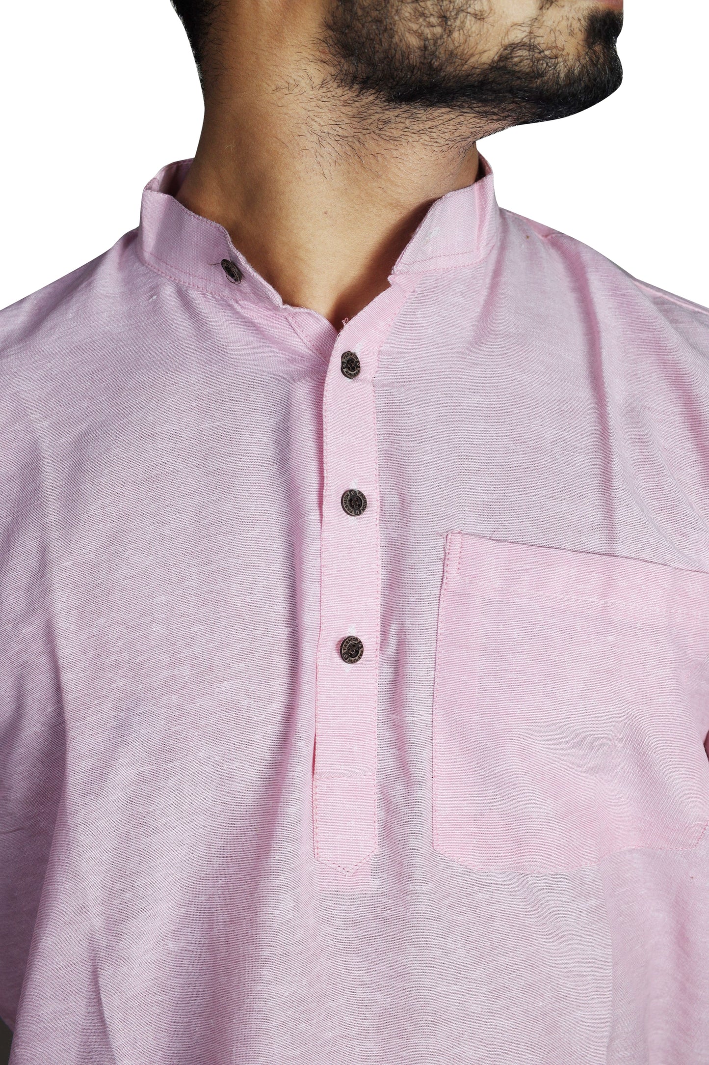 Solid Half Sleeves Short Kurta-Pink