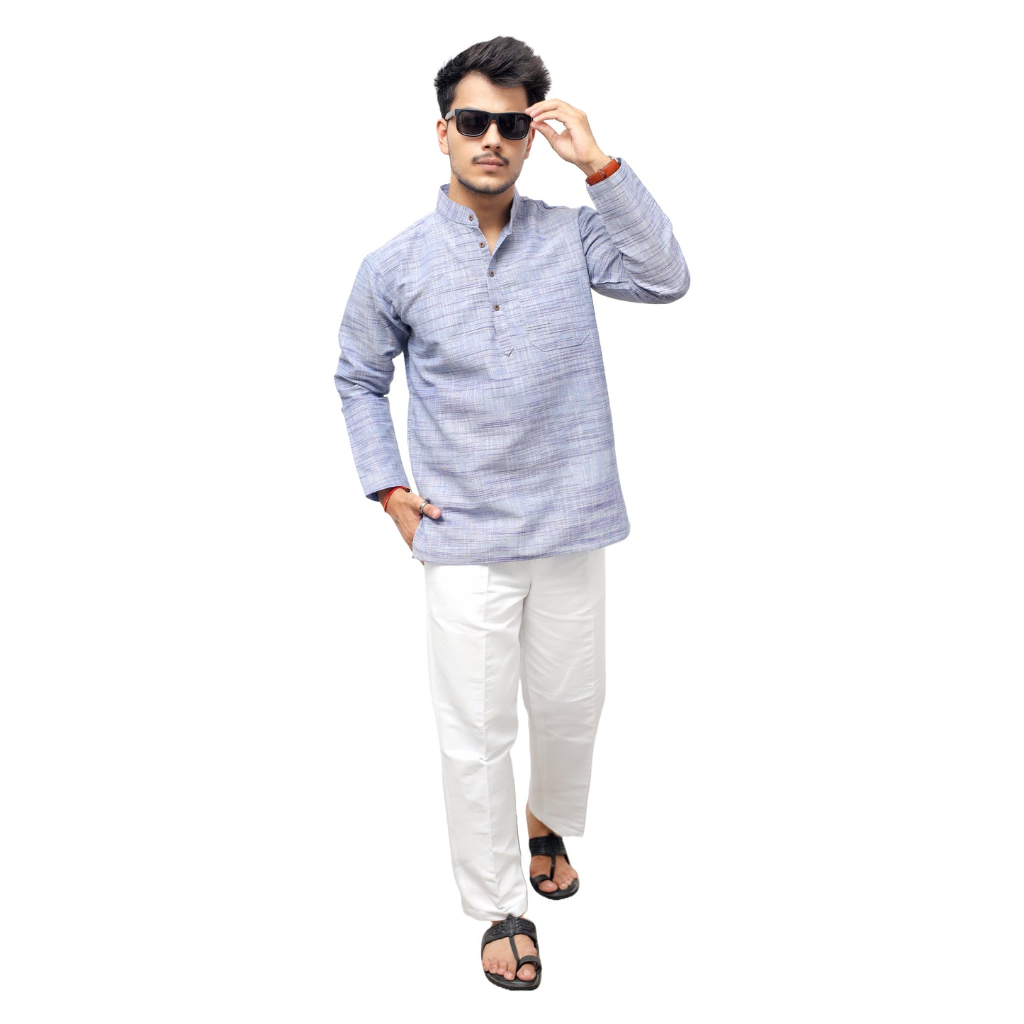 Light Jharna Full Sleeves Short Kurta-Blue