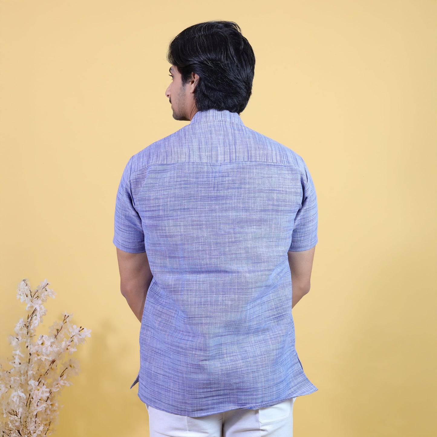 Light Jharna Half Sleeves Short Kurta-Blue