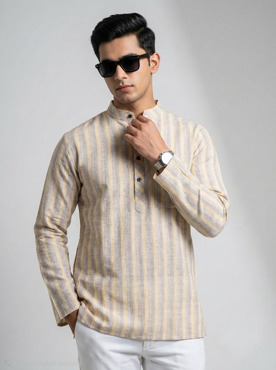 Limited edition Full Sleeves Short Kurta- Striped bige