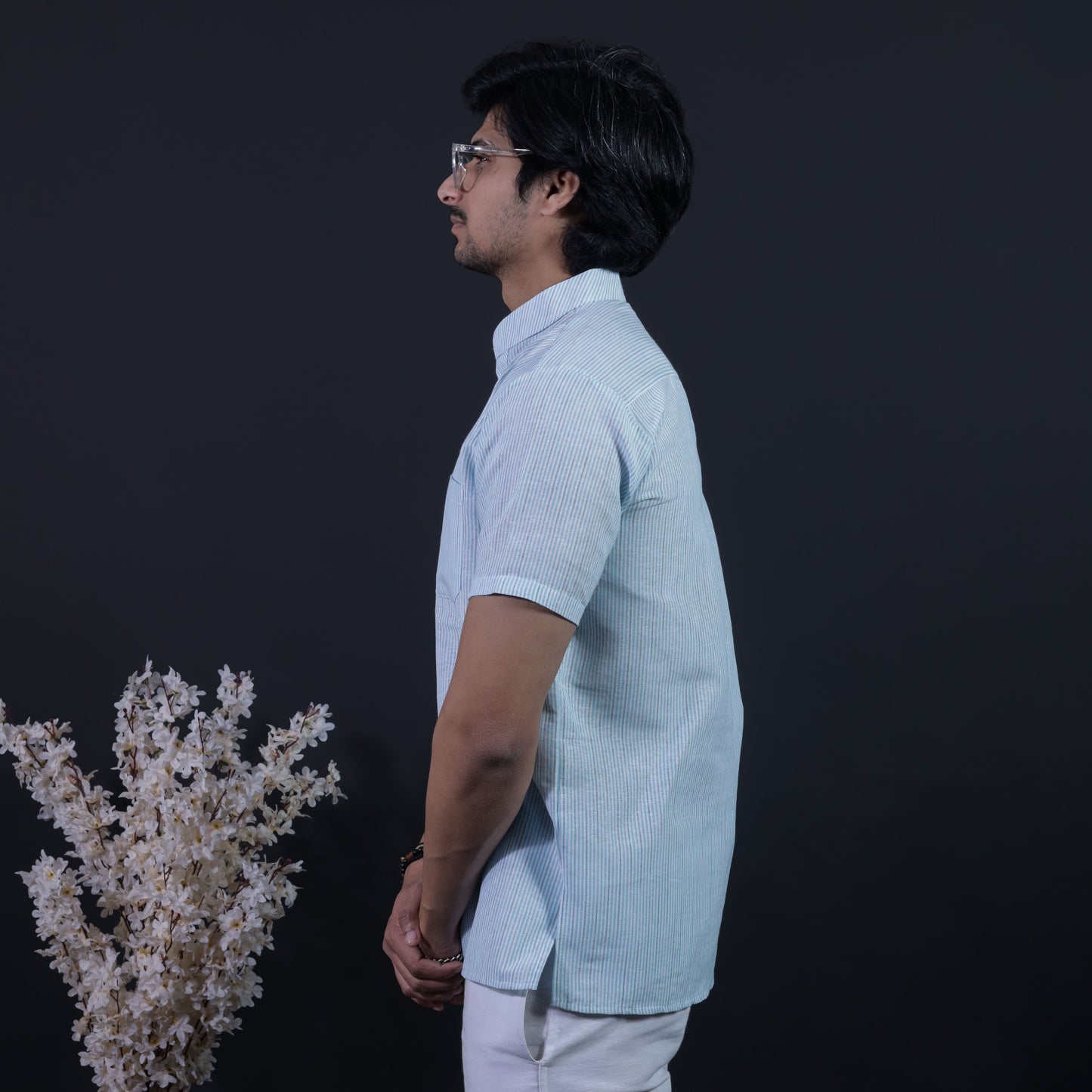 Combo Set Loomstripe Half Sleeves Short Kurta Pant-Blue