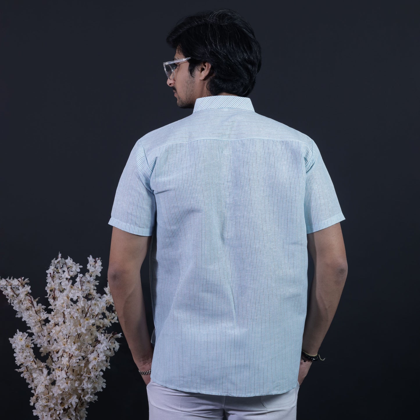 LoomStripe Half Sleeves Short Kurta-Blue