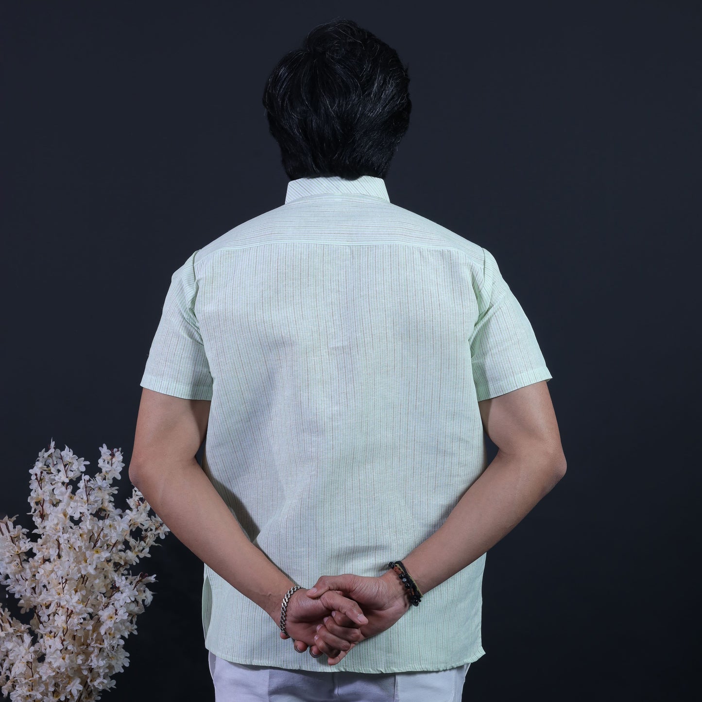 LoomStripe Half Sleeves Short Kurta-Green