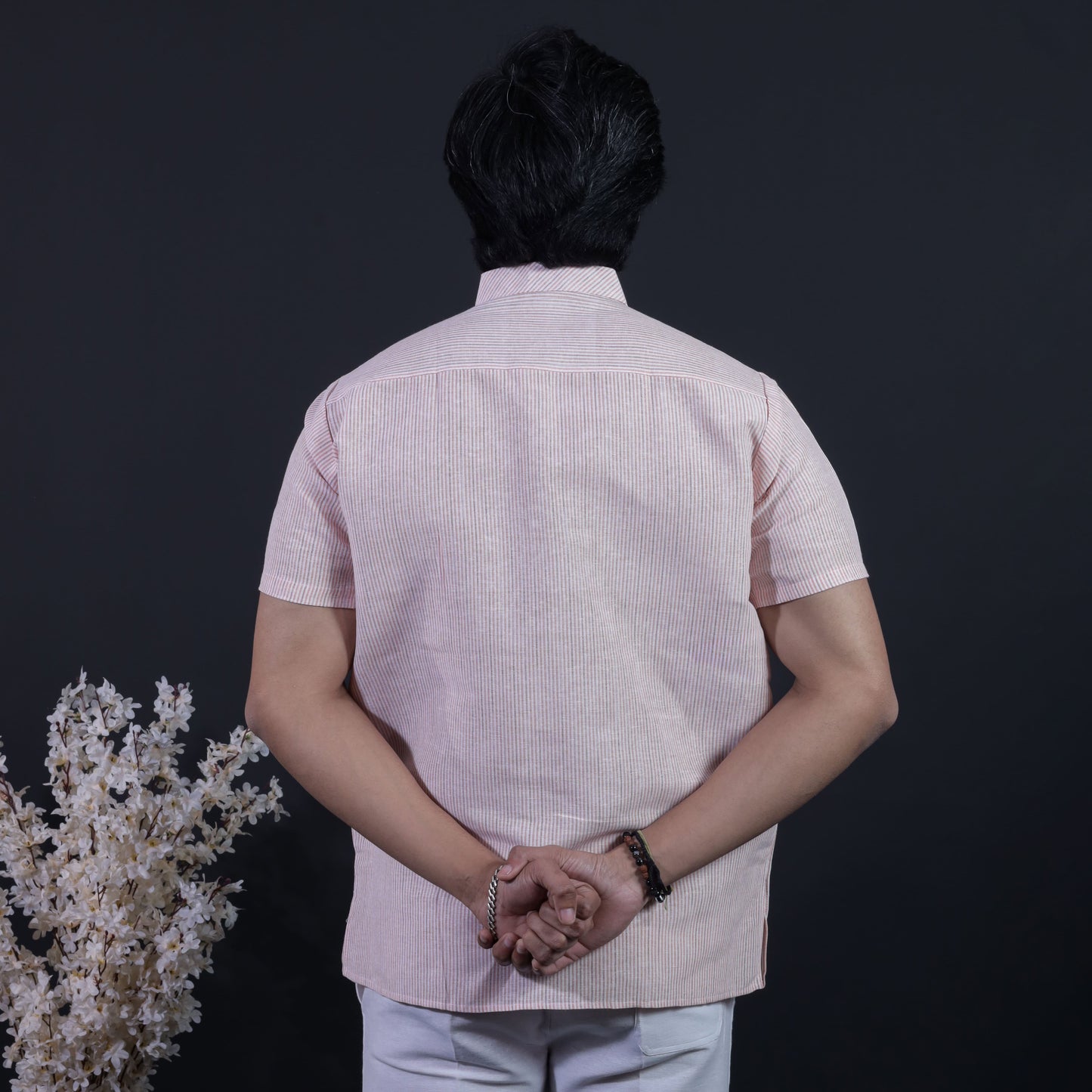 Combo Set Loomstripe Half Sleeves Short Kurta Pant-Light Orange