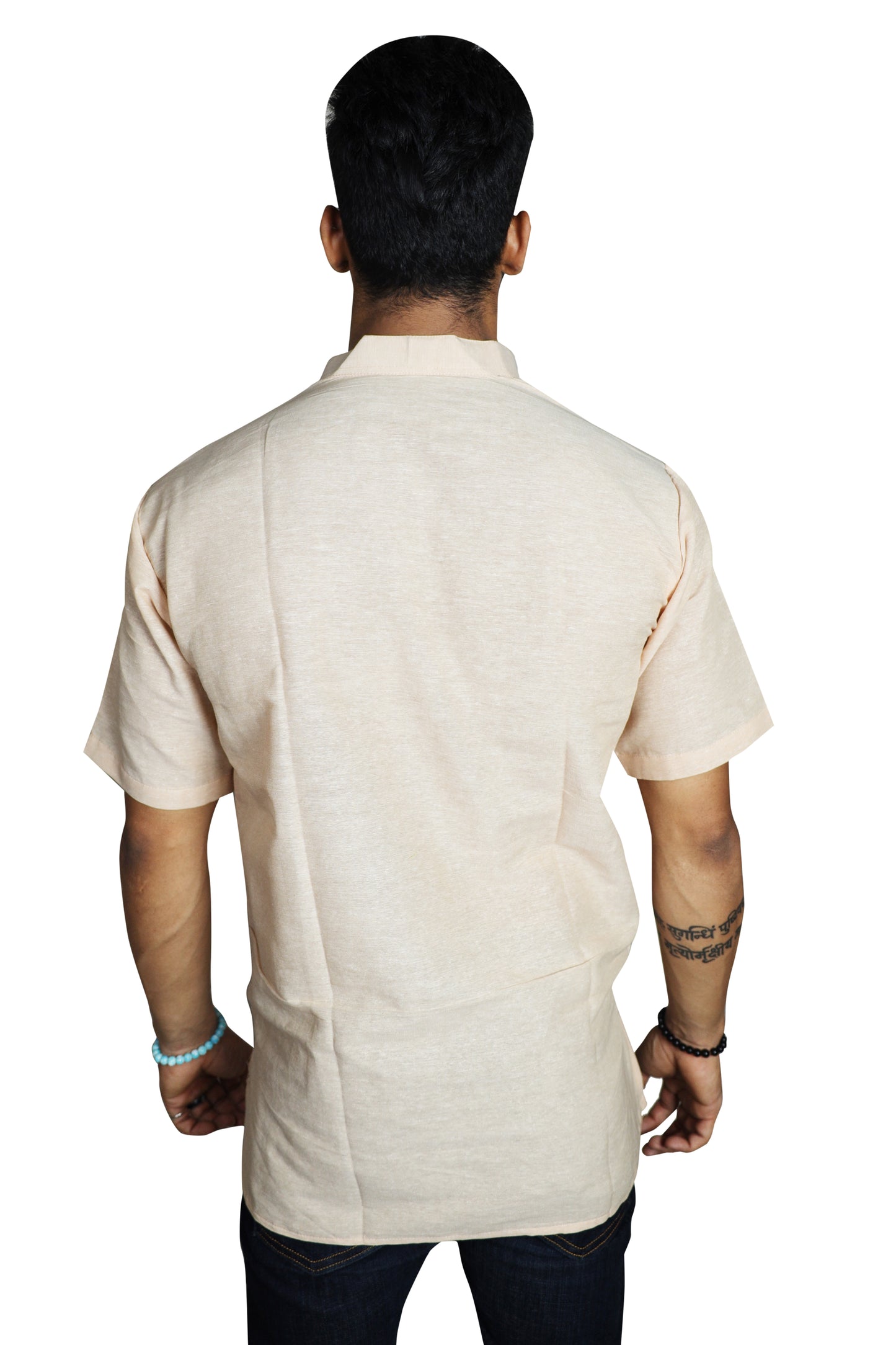 Solid Half Sleeves Short Kurta-Skin