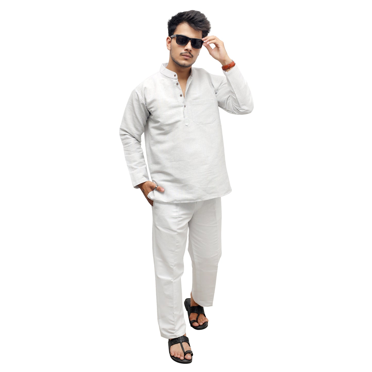 Softline Full Sleeves Short Kurta-Gray