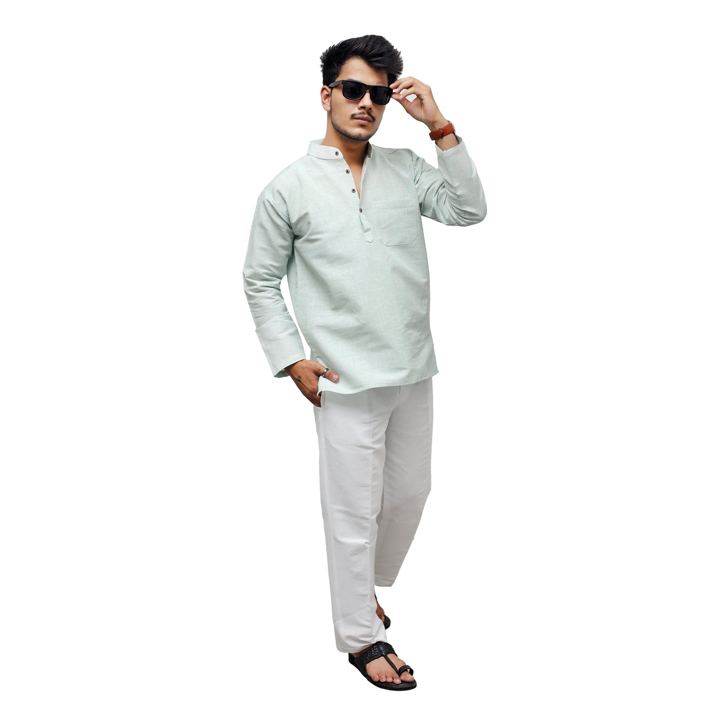 Softline Full Sleeves Short Kurta-Green