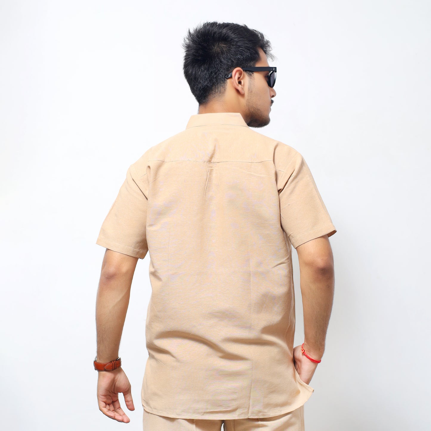 Solid Half Sleeves Short Kurta-Beige