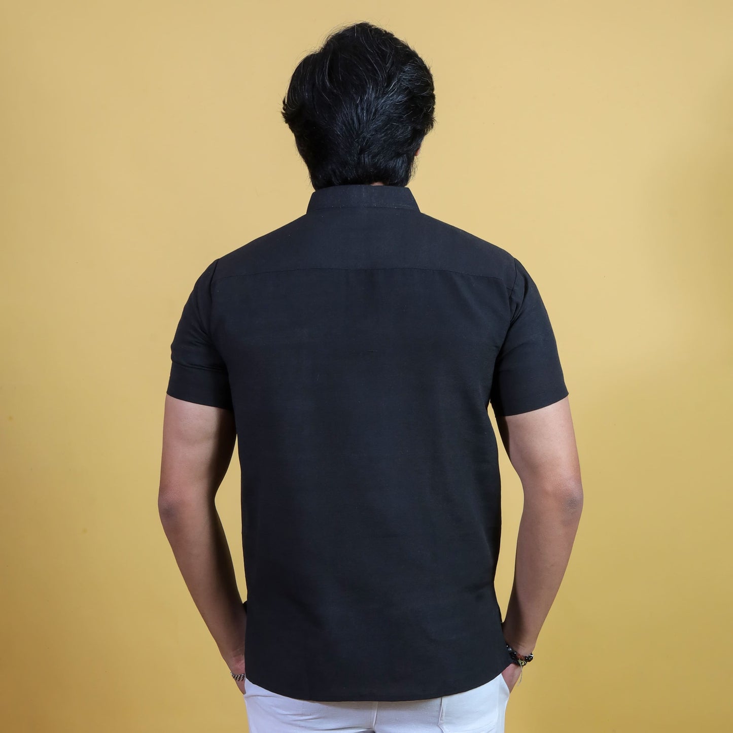 Solid Half Sleeves Short Kurta-Black