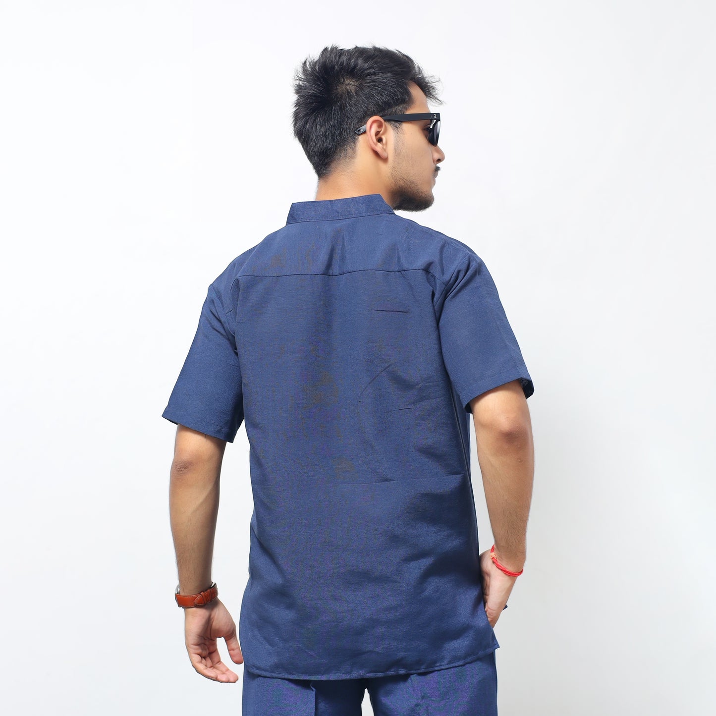 Solid Half Sleeves Short Kurta-Blue