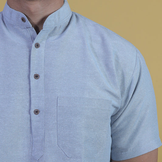 Solid Half Sleeves Short Kurta-Gray