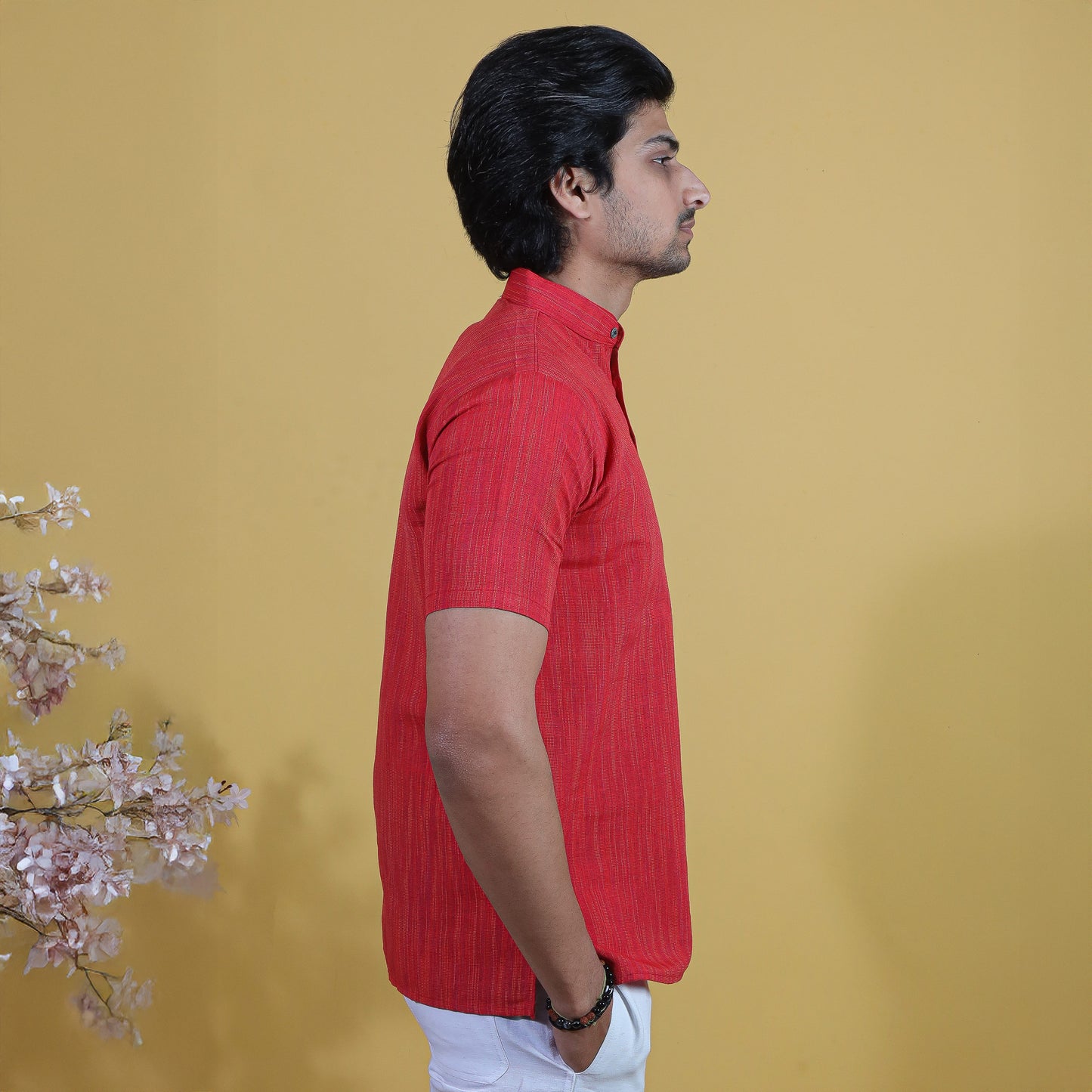 Combo Set Thread Line Half Sleeves Short Kurta Pant-Red