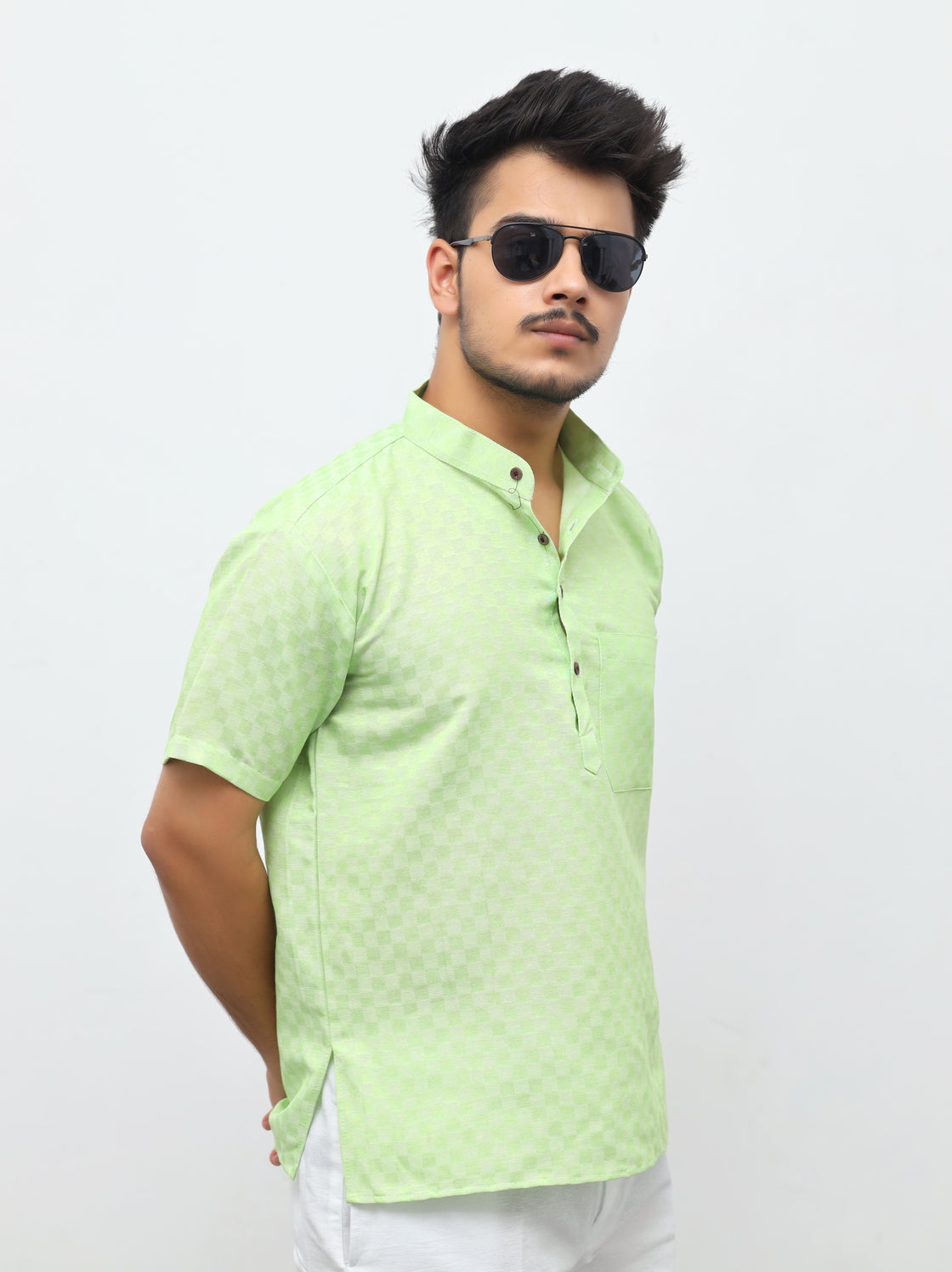 Men's Urban Check Short Half Sleeves Kurta